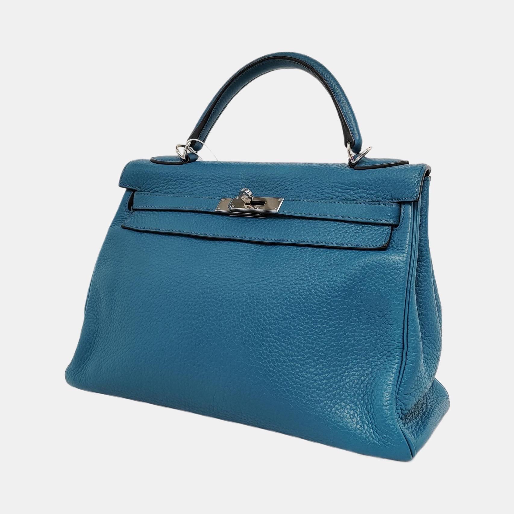 Hermes Kelly Retourne 32 Clemence Leather B3 Bleu Zanzibar Palladium Hardware 20 Pour femmes en vente