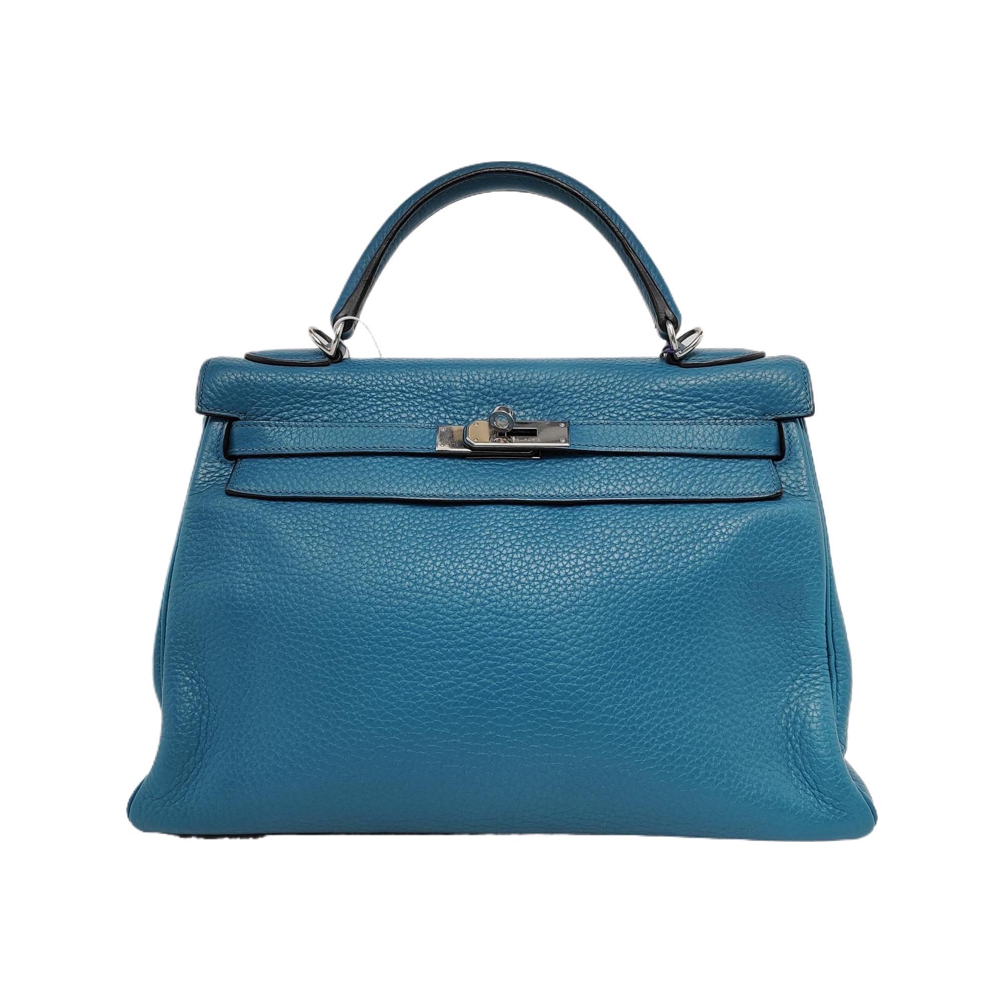 Hermes Kelly Retourne 32 Clemence Leather B3 Bleu Zanzibar Palladium Hardware 20 en vente 1