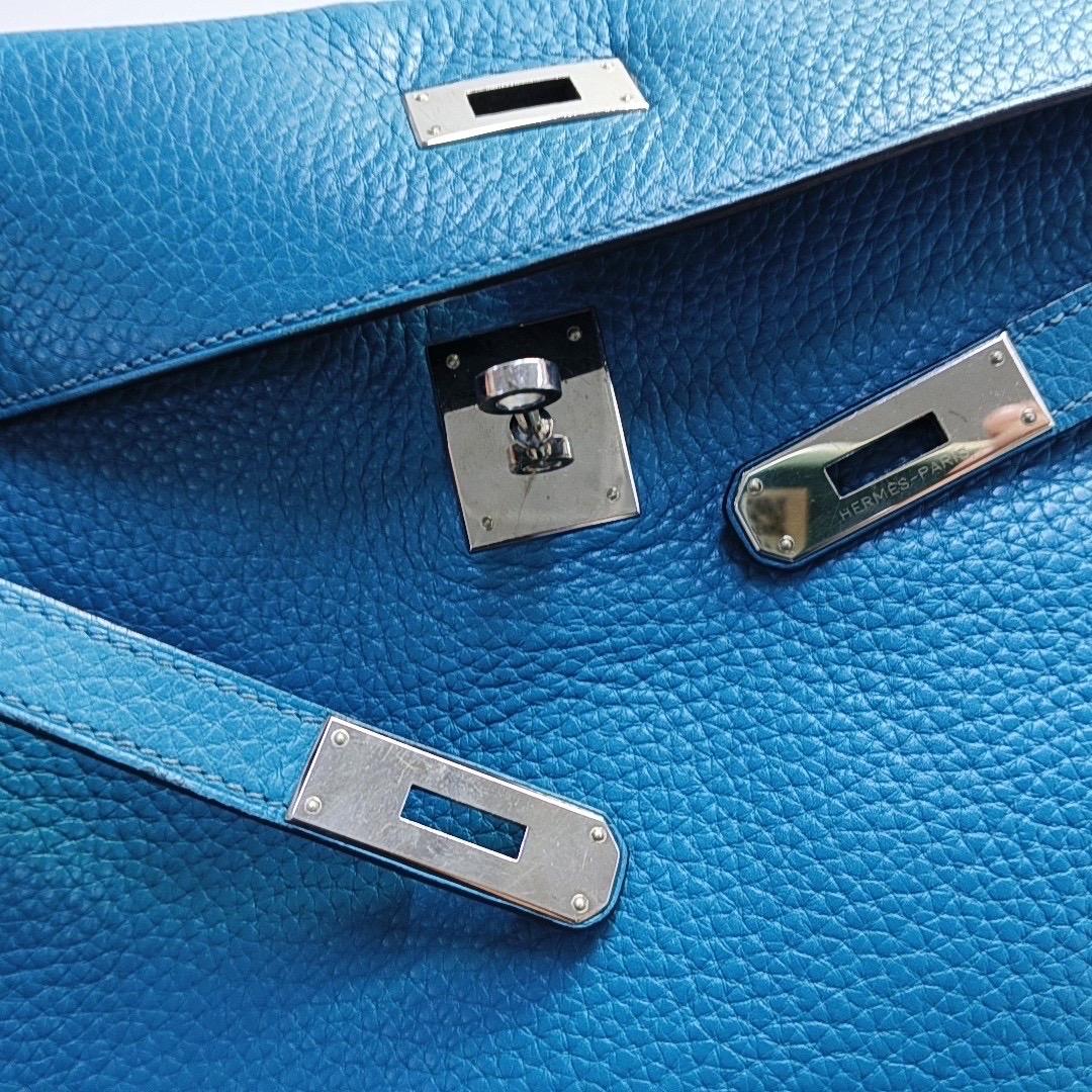 Hermes Kelly Retourne 32 Clemence Leather B3 Bleu Zanzibar Palladium Hardware 20 en vente 5