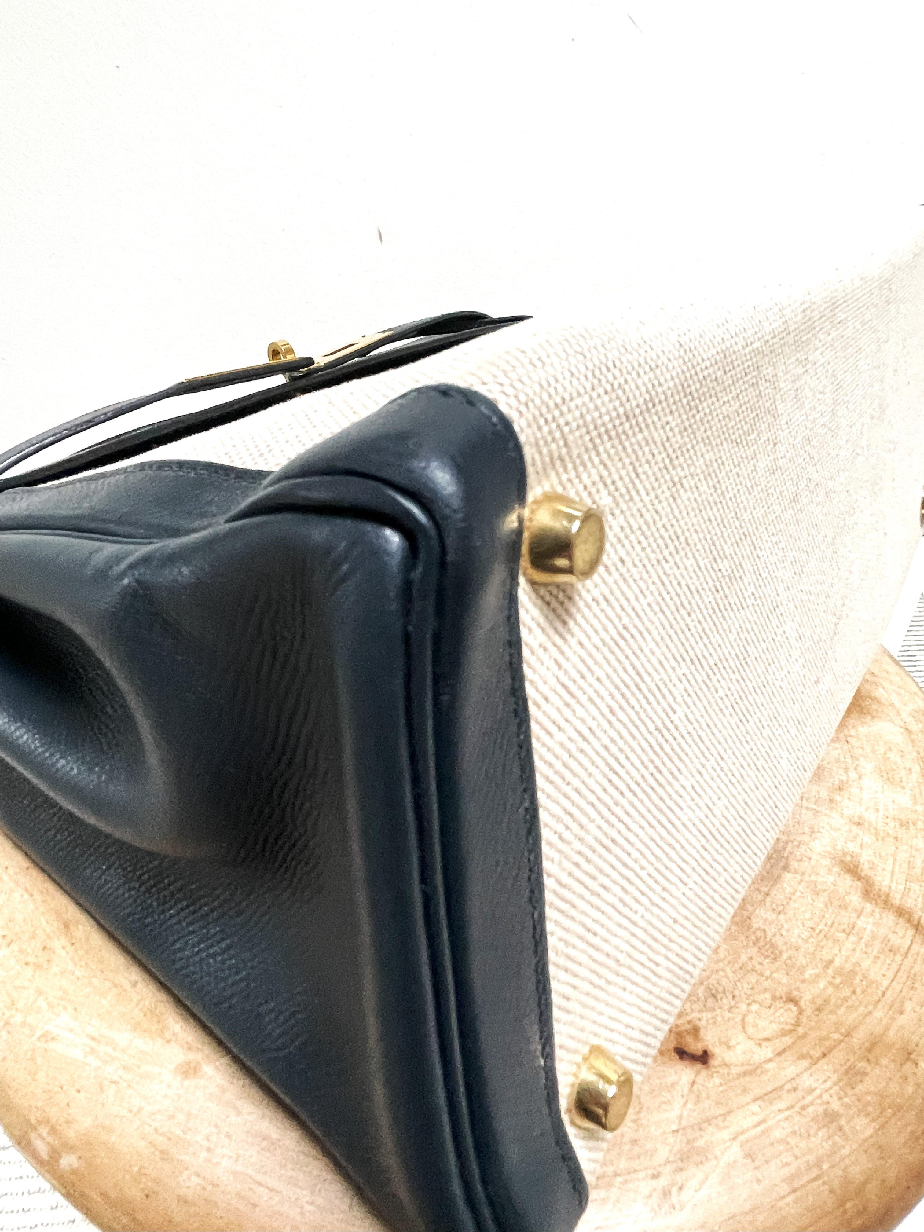 Bolso HERMÉS KELLY Retourne 32 cm en toile beige,  Courchevel cuero azul 1995s en venta 1