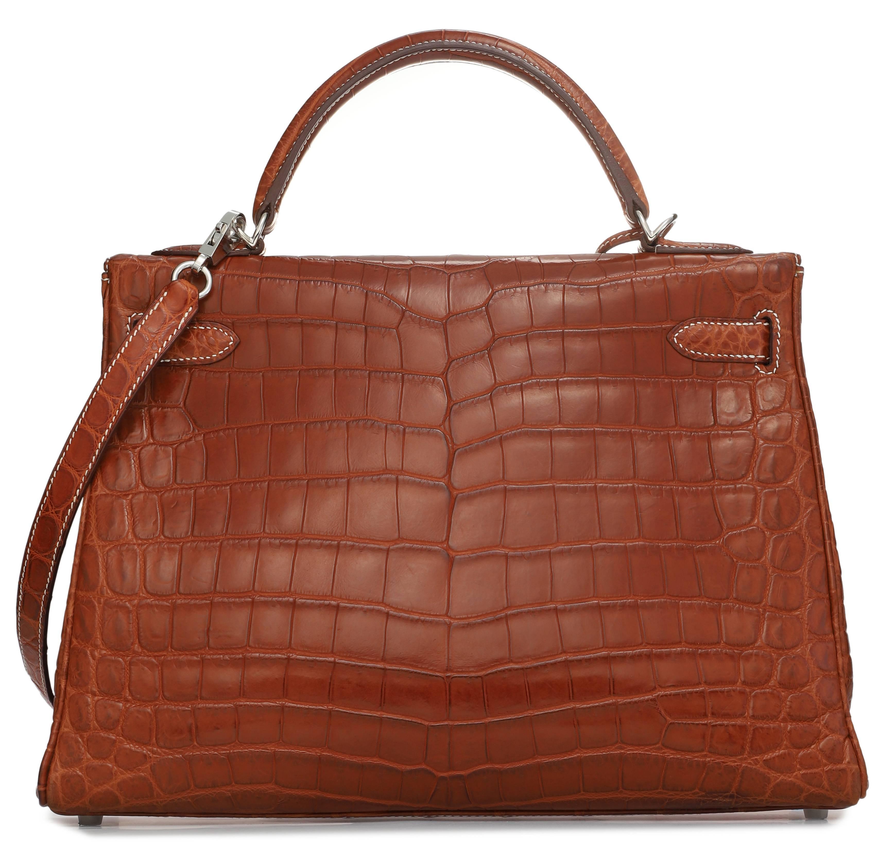 Brown Hermes fauve Niloticus matte crocodile leather Kelly Retourne 32 Bag