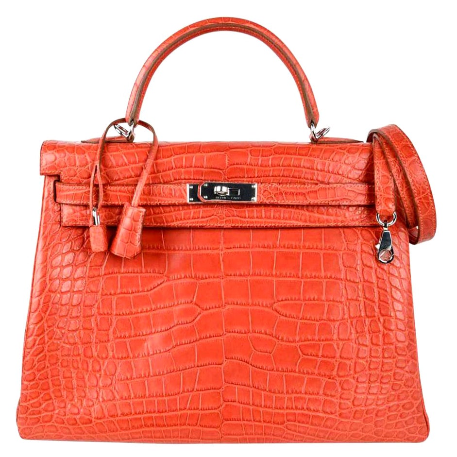 Hermes Kelly Retourne 35 Sanguine Matte Alligator Bag Palladium Hardware