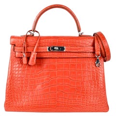 Hermès - Sac Kelly Retourné 35 en alligator mat, sangle, finitions métalliques en palladium