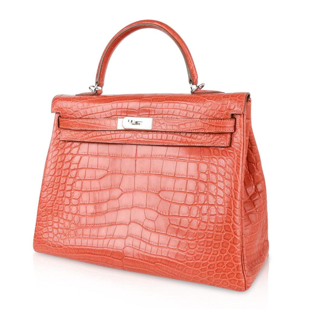 Hermès - Sac Kelly Retourné 35 en alligator mat, sangle, finitions métalliques en palladium  Neuf - En vente à Miami, FL