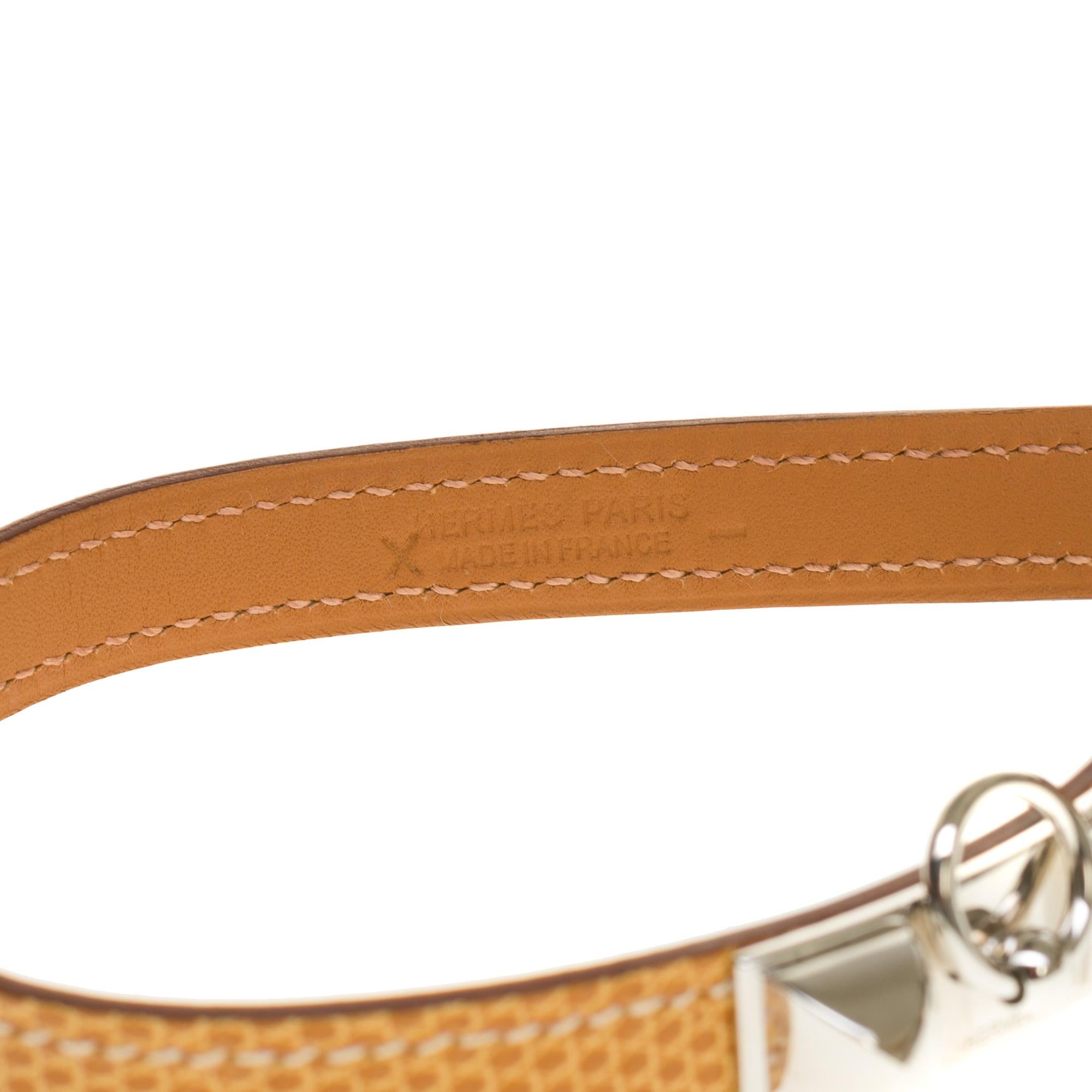 Hermès Kelly Rivale double tour bracelet in beige lizard and silvery hardware In New Condition In Paris, IDF