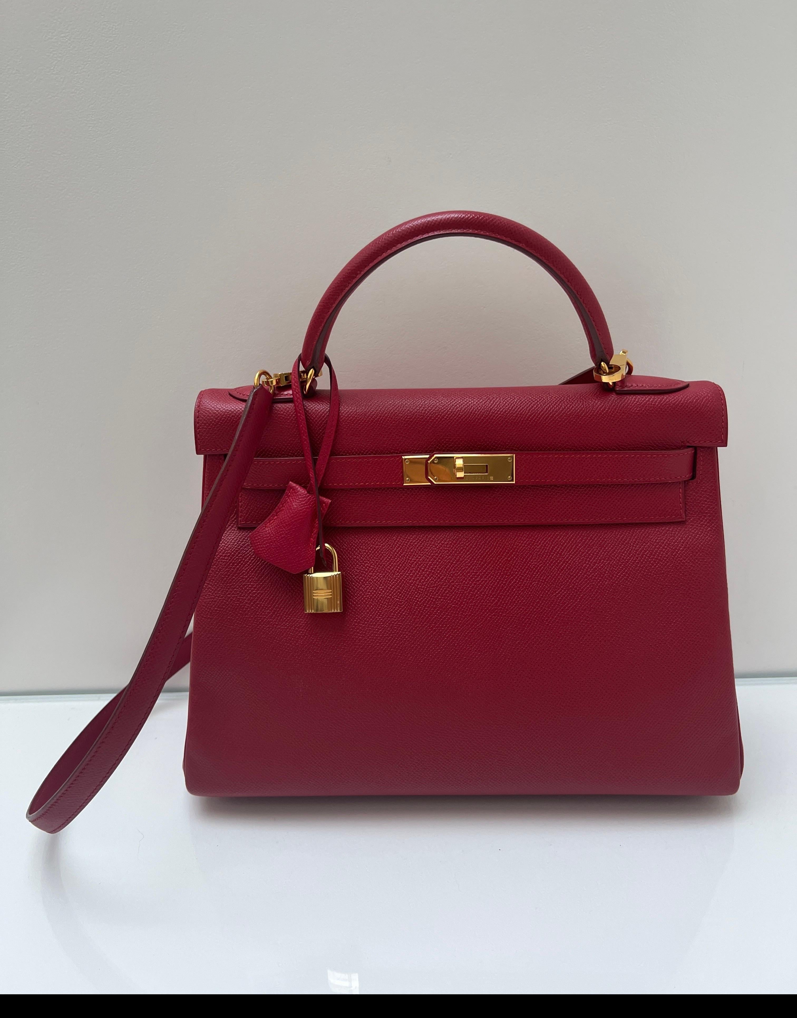 Rosso Borsa Hermes Kelly Rouge VIF 32 in vendita