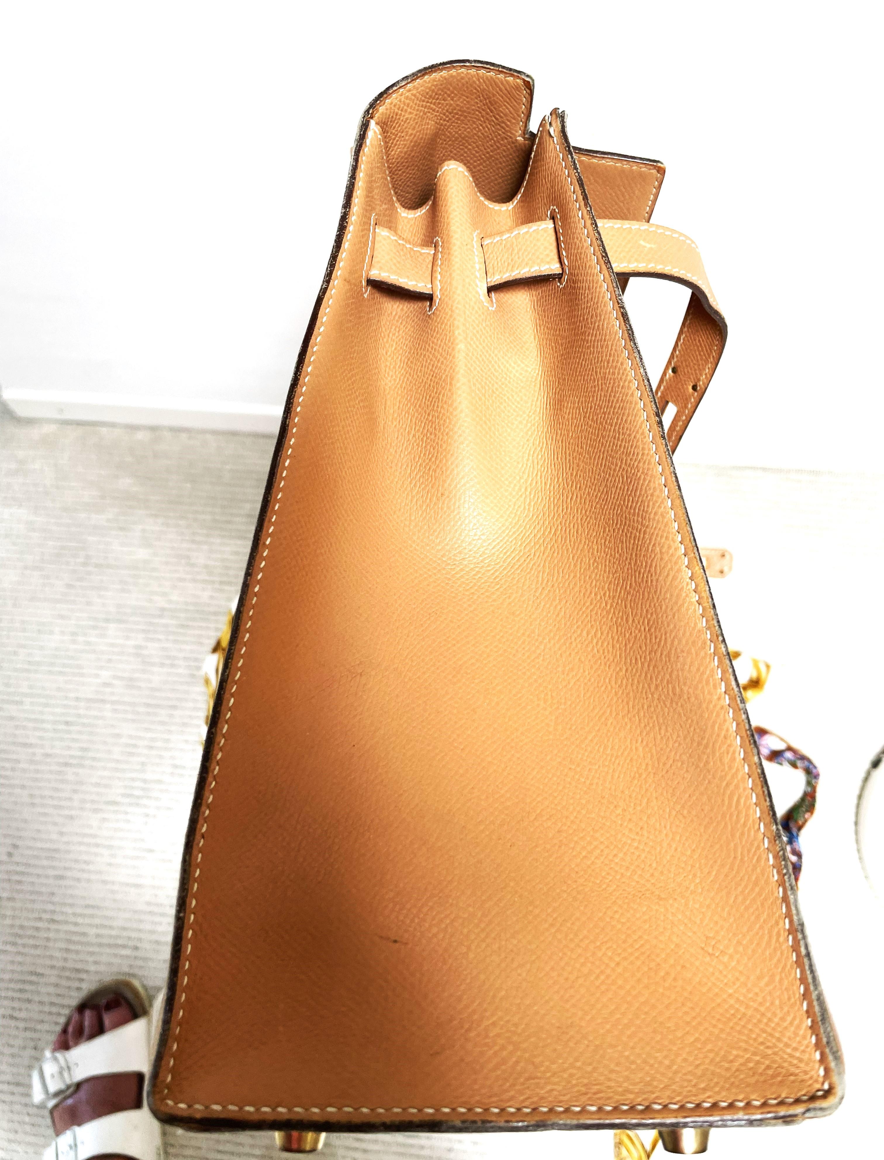 HERMÉS KELLY Bolso Sellier 2 sentidos 35 cm Courchevel dorado cuero, sello B /1998 en venta 5