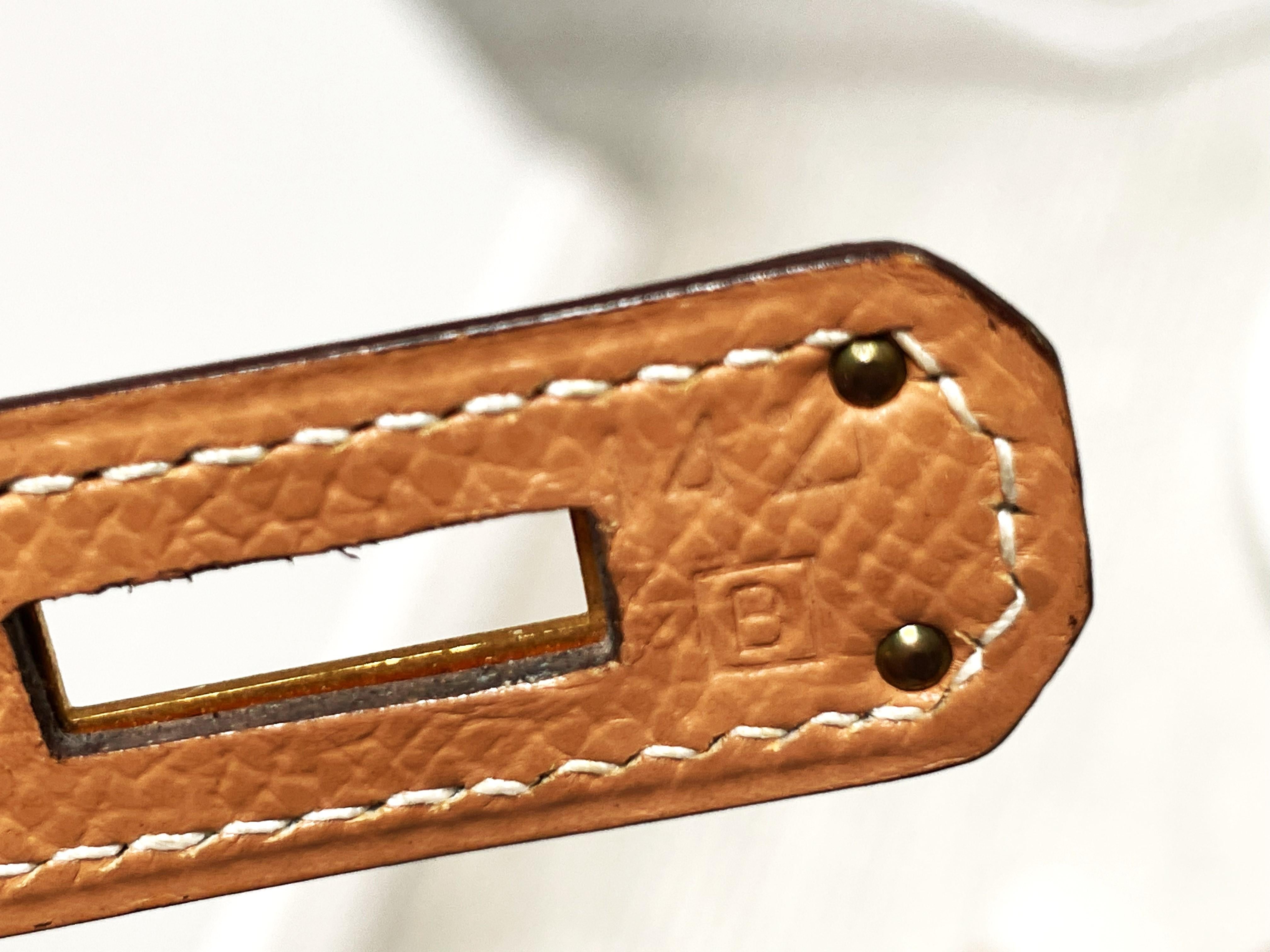 HERMÉS KELLY Bolso Sellier 2 sentidos 35 cm Courchevel dorado cuero, sello B /1998 en venta 8