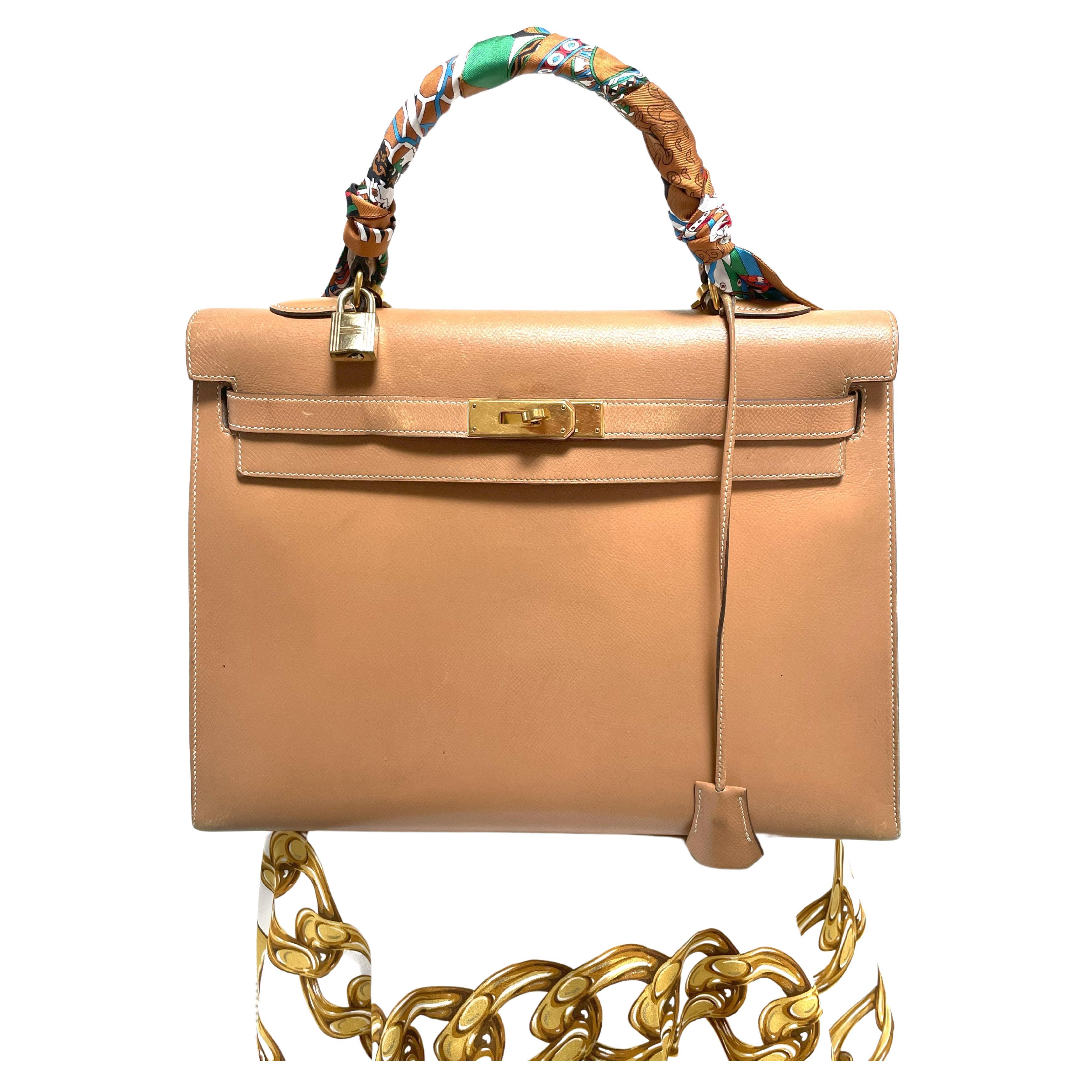 HERMÉS KELLY Bolso Sellier 2 sentidos 35 cm Courchevel dorado cuero, sello B /1998 Marrón en venta