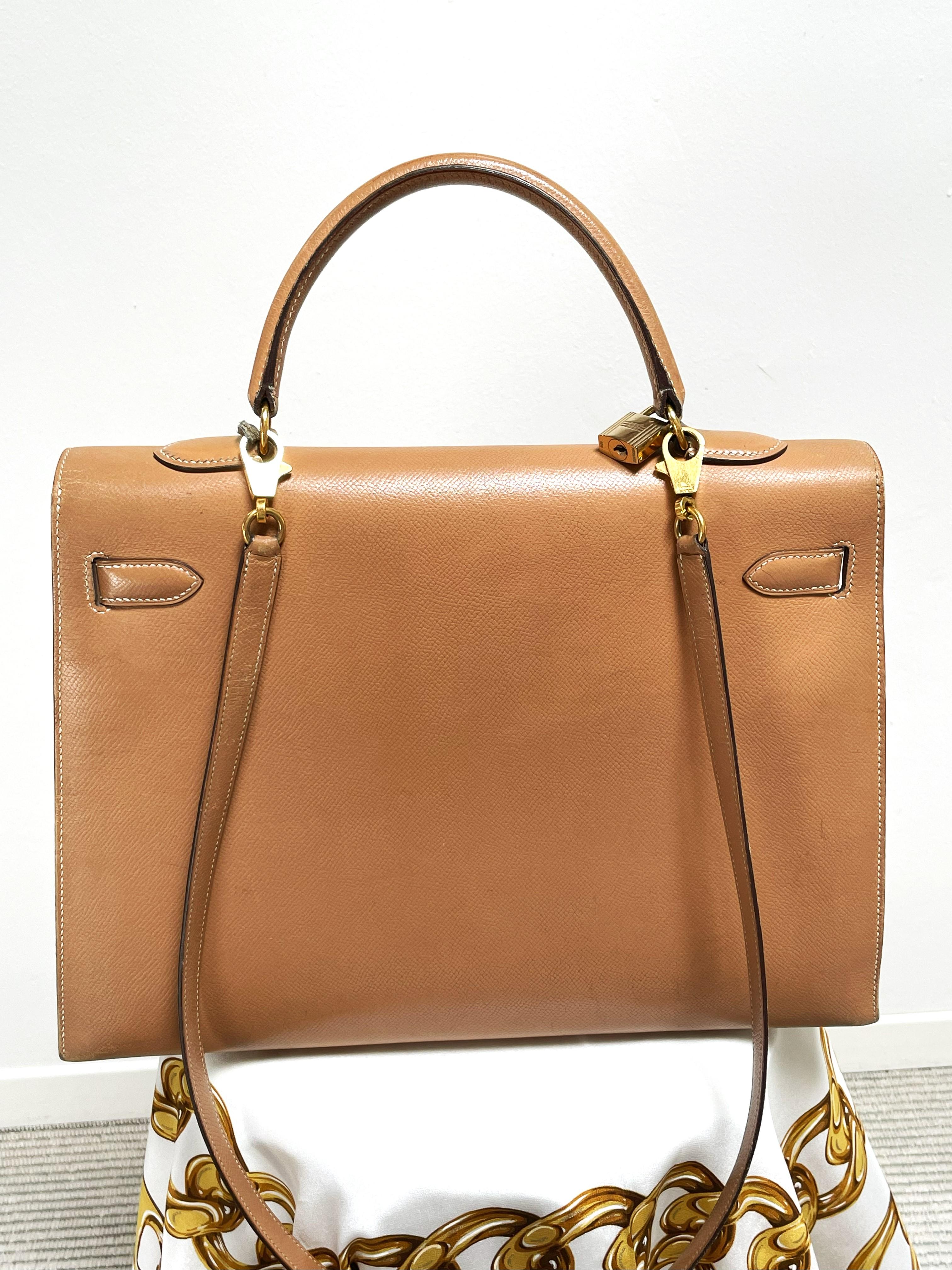 HERMÉS KELLY Bolso Sellier 2 sentidos 35 cm Courchevel dorado cuero, sello B /1998 en venta 1