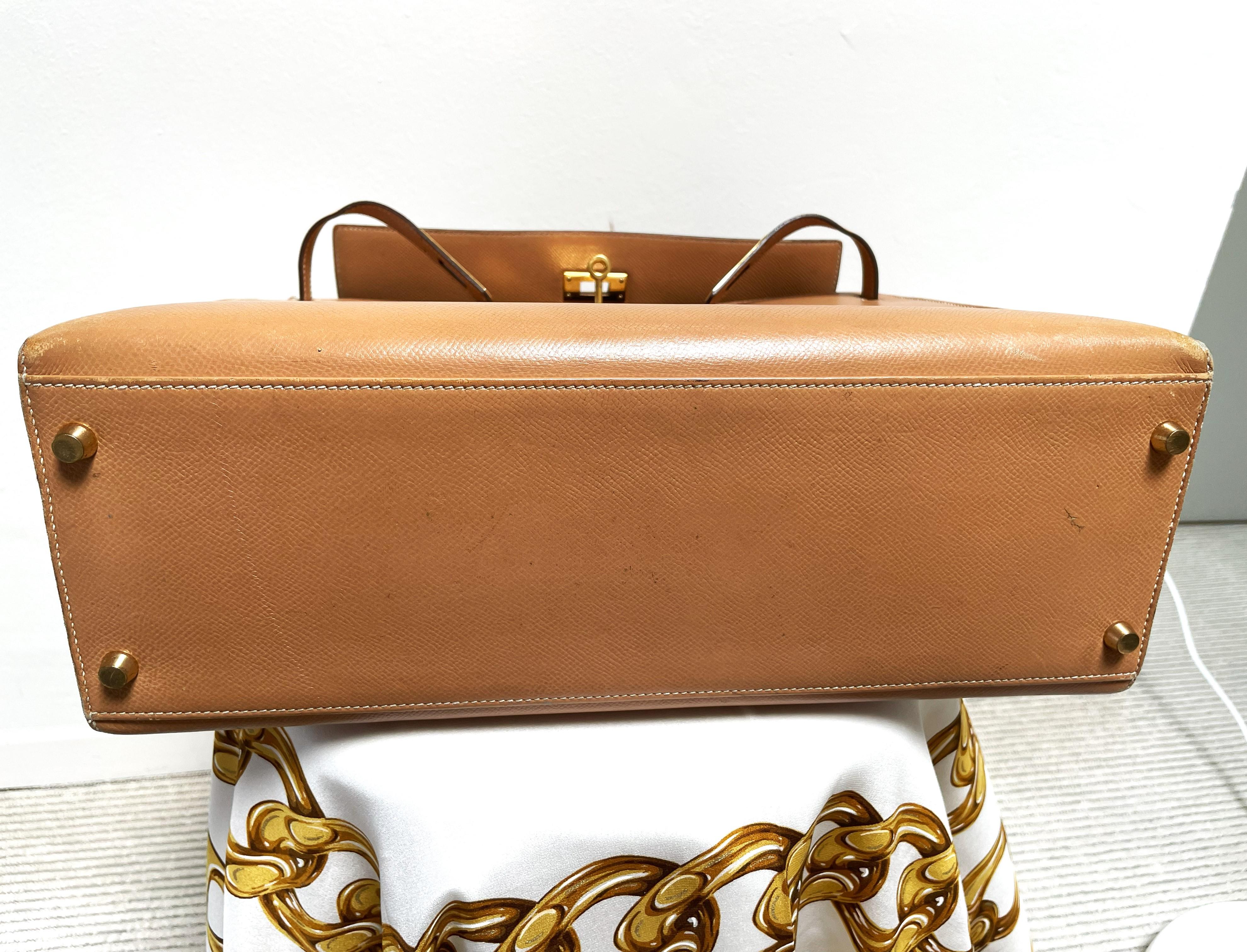 HERMÉS KELLY Bolso Sellier 2 sentidos 35 cm Courchevel dorado cuero, sello B /1998 en venta 2