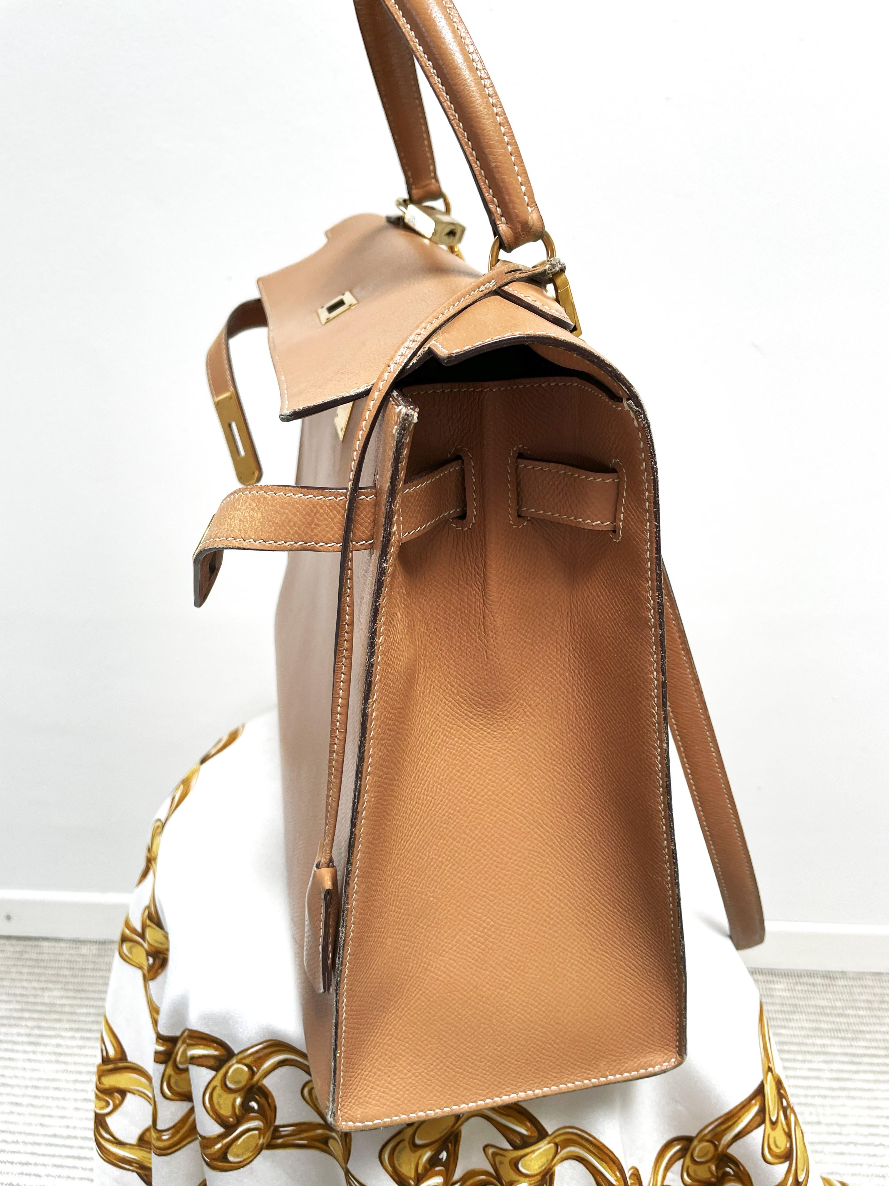 HERMÉS KELLY Bolso Sellier 2 sentidos 35 cm Courchevel dorado cuero, sello B /1998 en venta 3