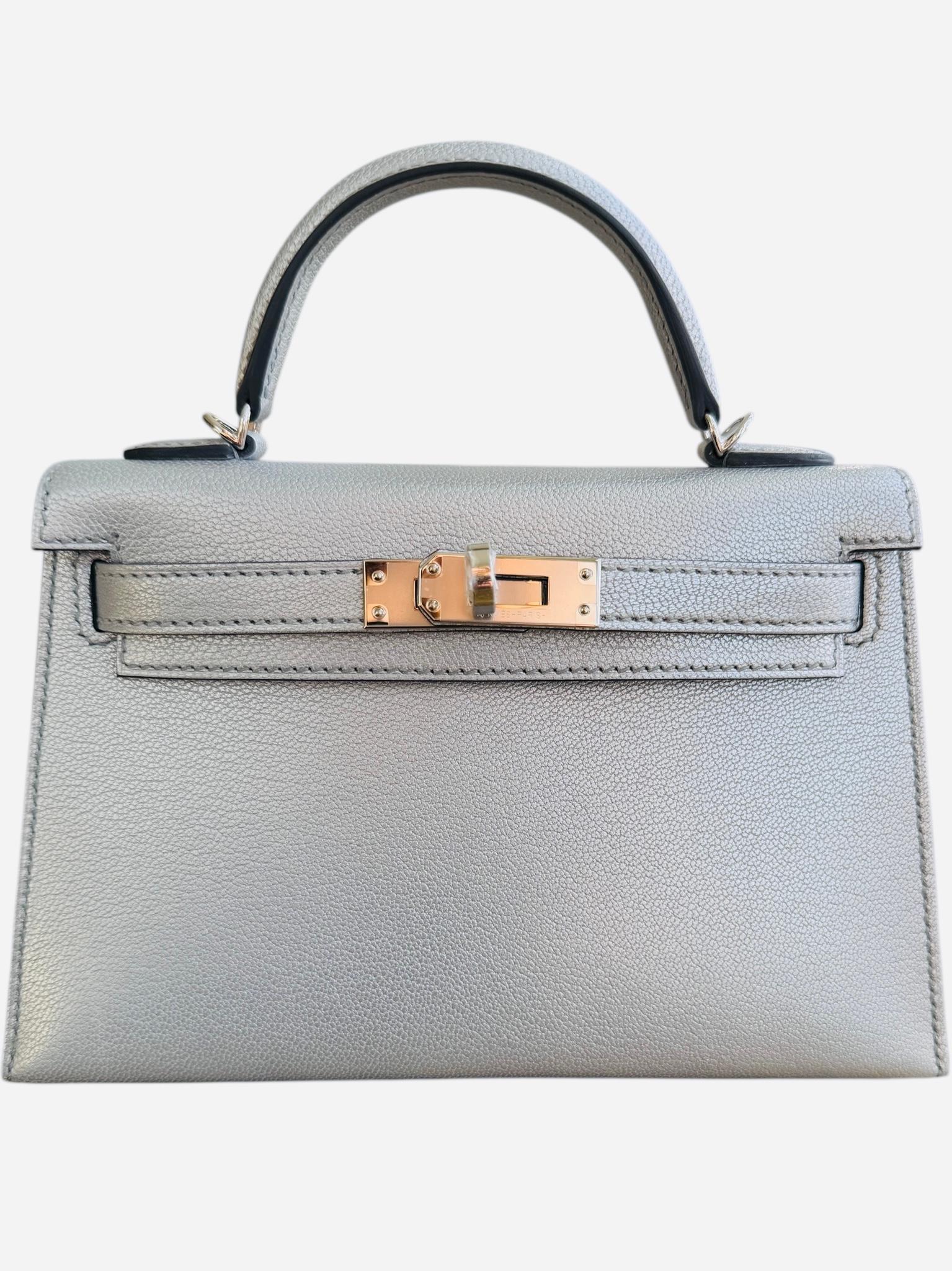 Hermès Kelly Sellier 20 Argent Metallic Silver Chevre Chamkilight Palladium in vendita