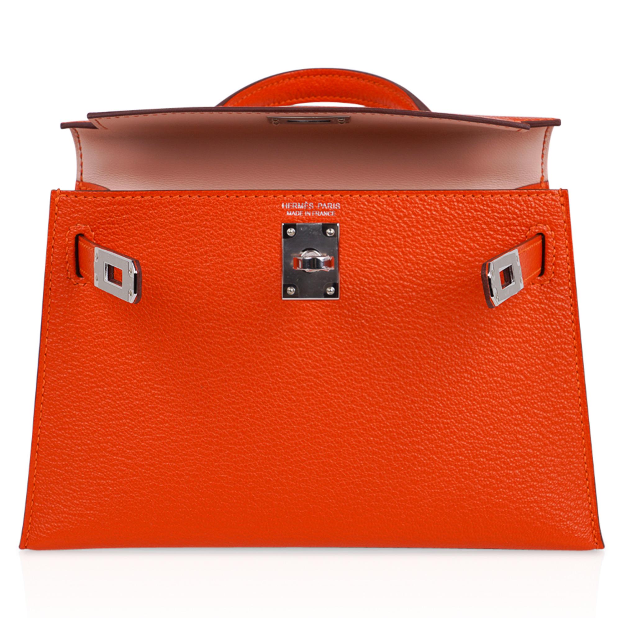 Hermes Kelly Mini Sellier 20 Bag Orange Feu / Rose Eglantine Chevre Bi-Color 2
