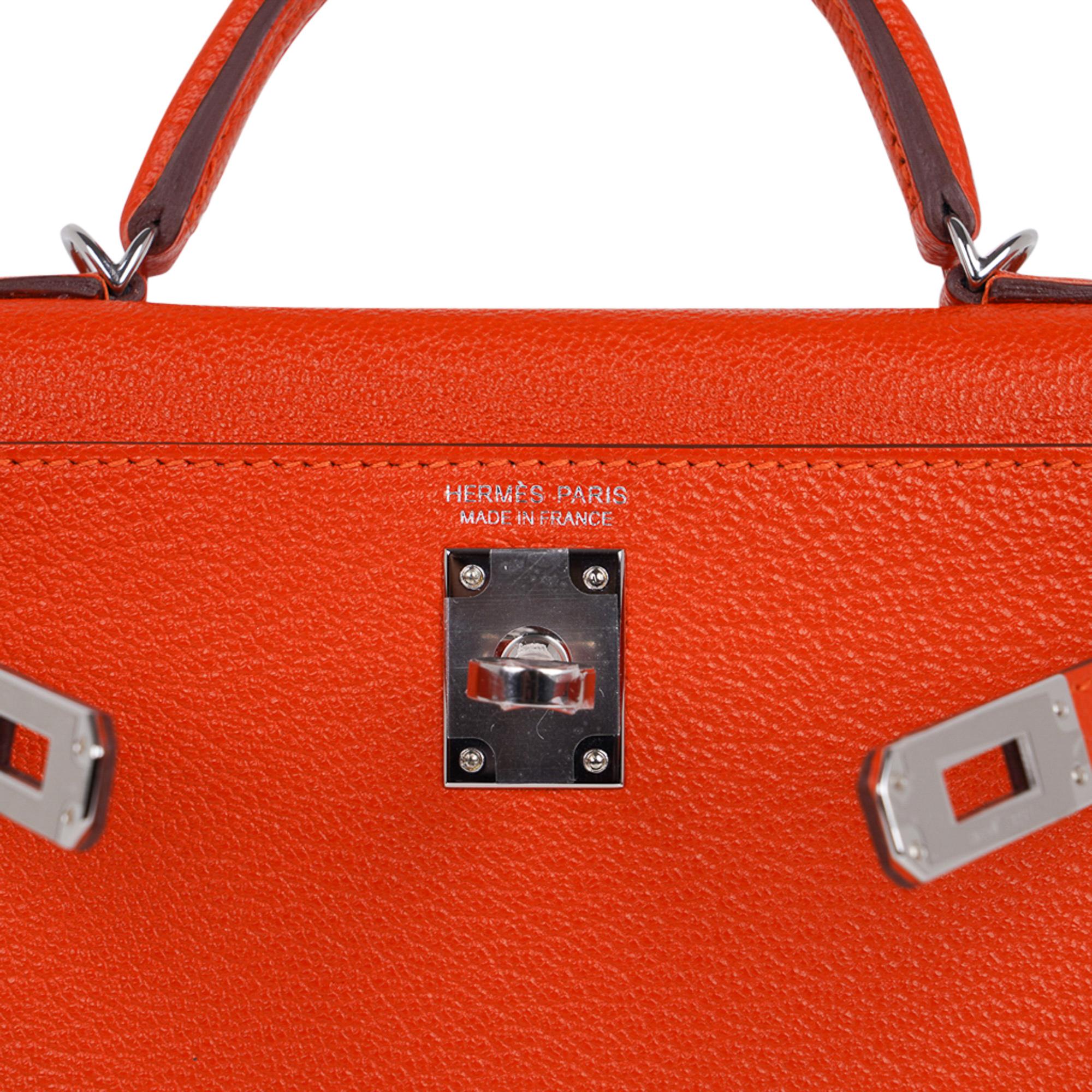 Red Hermes Kelly Mini Sellier 20 Bag Orange Feu / Rose Eglantine Chevre Bi-Color