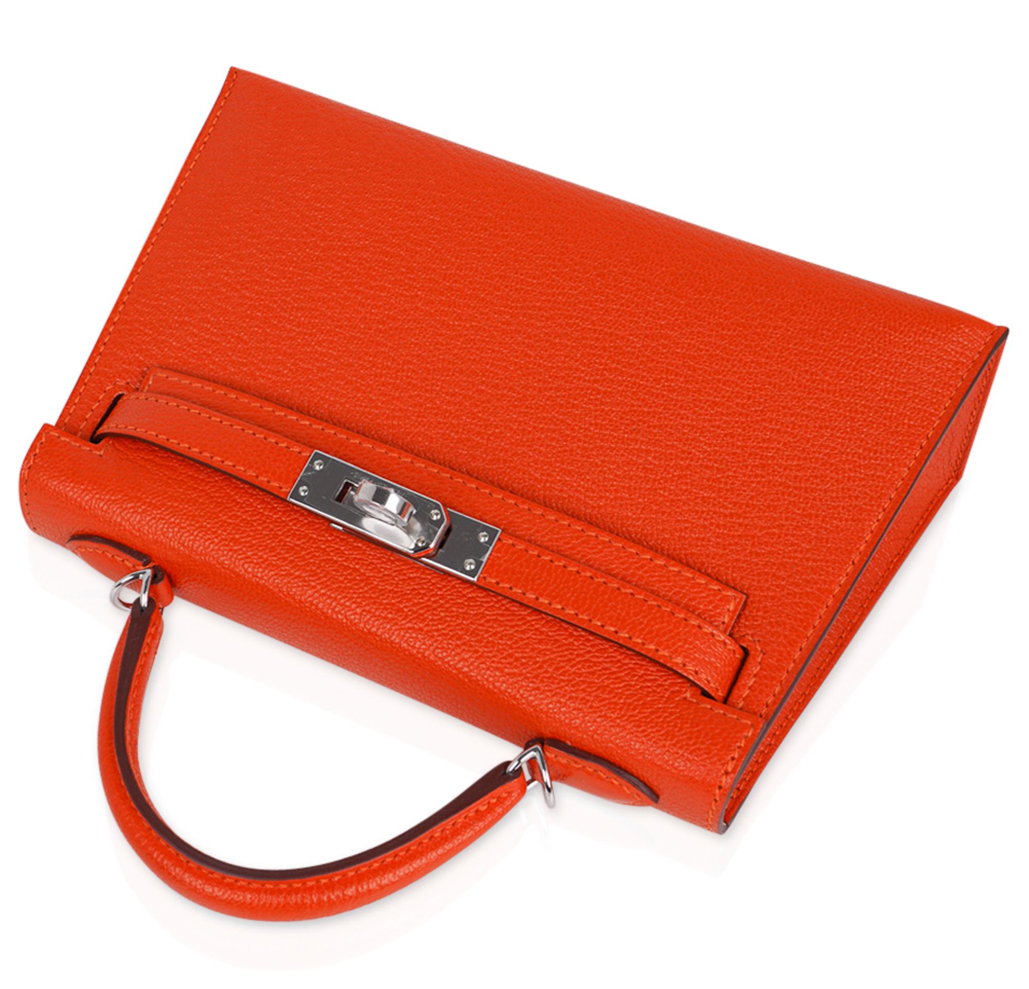 Women's Hermes Kelly Mini Sellier 20 Bag Orange Feu / Rose Eglantine Chevre Bi-Color