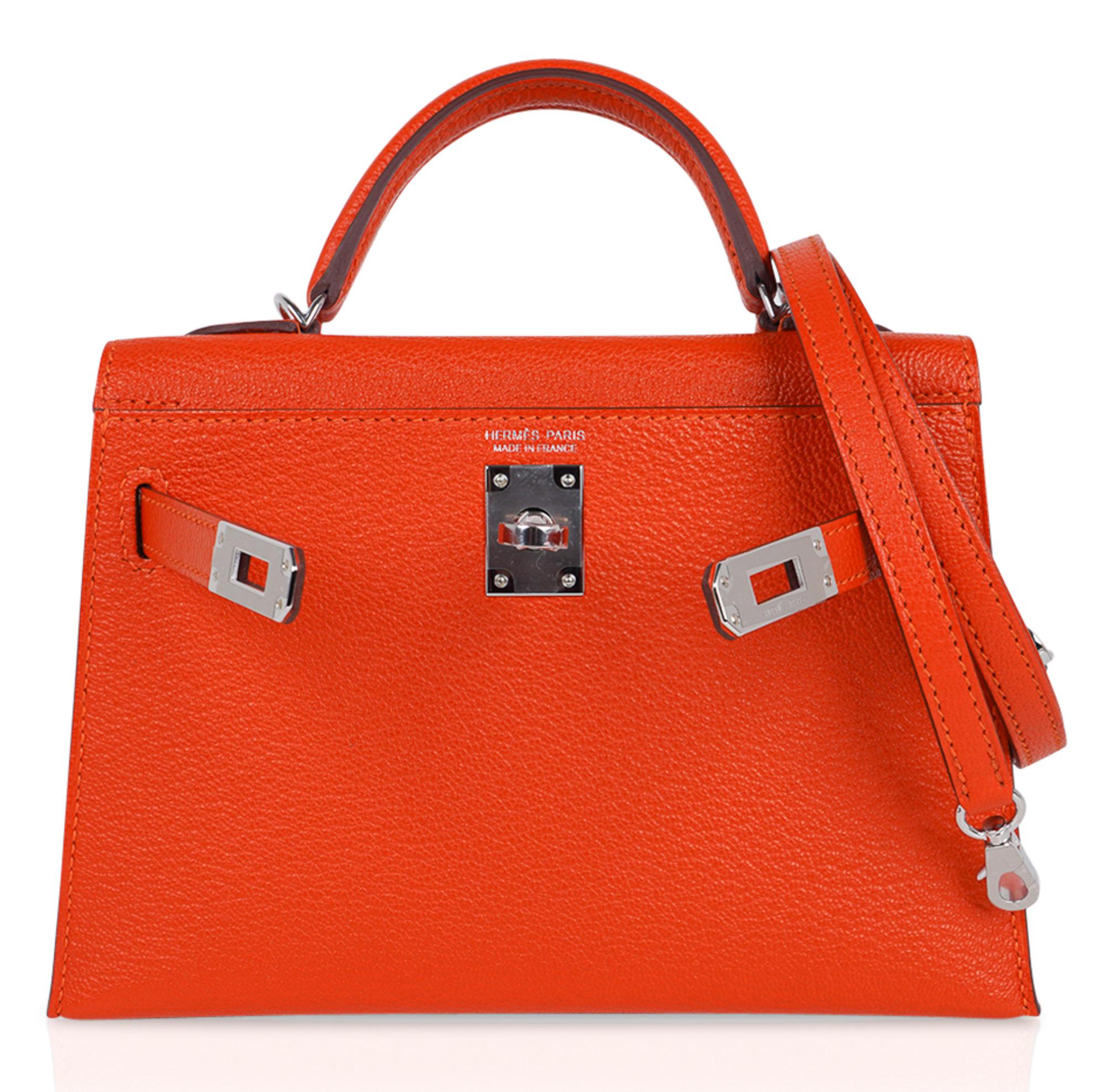 Hermes Kelly Mini Sellier 20 Bag Orange Feu / Rose Eglantine Chevre Bi ...