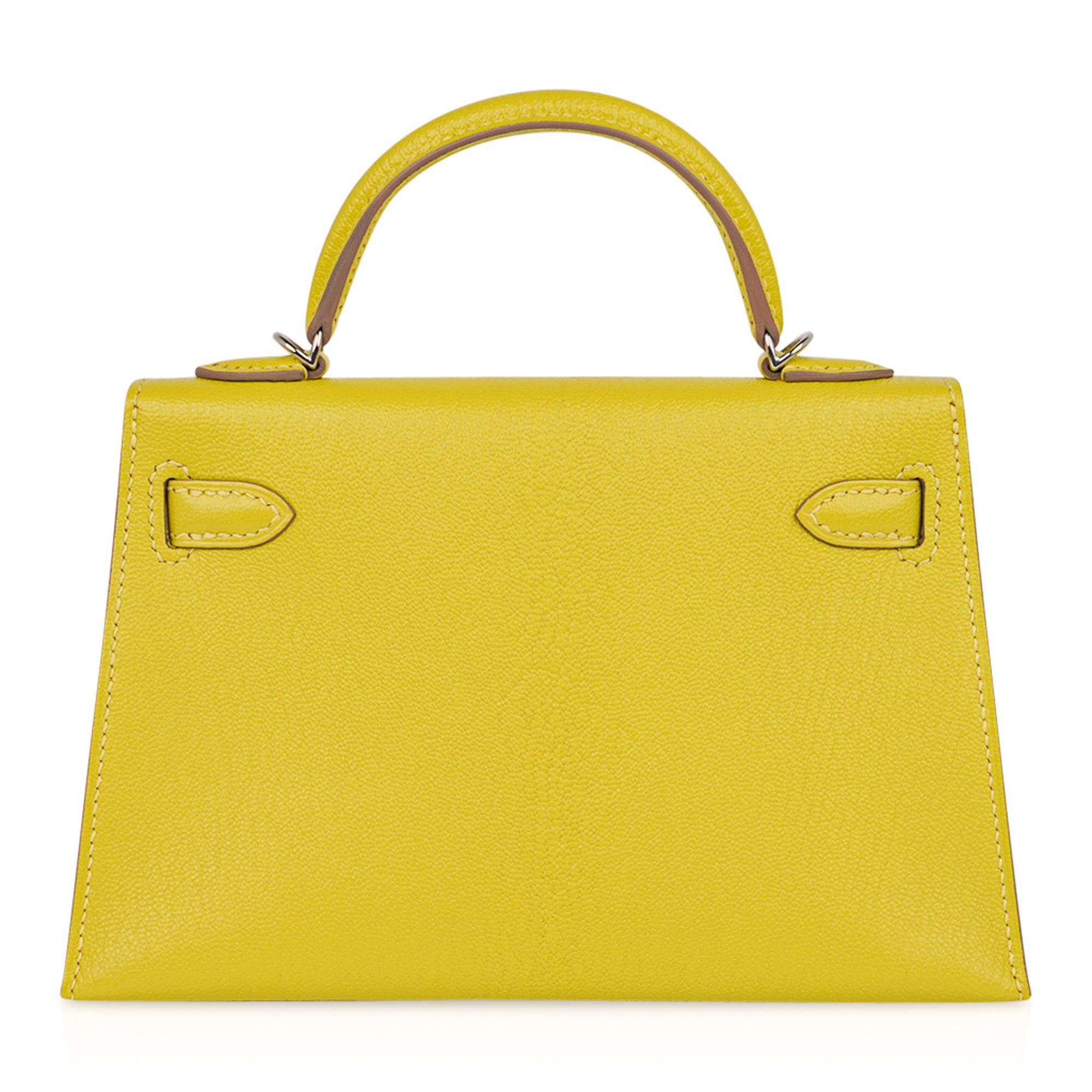 Women's Hermes Kelly Sellier 20 Mini Bag Lime Chevre Leather Palladium Hardware