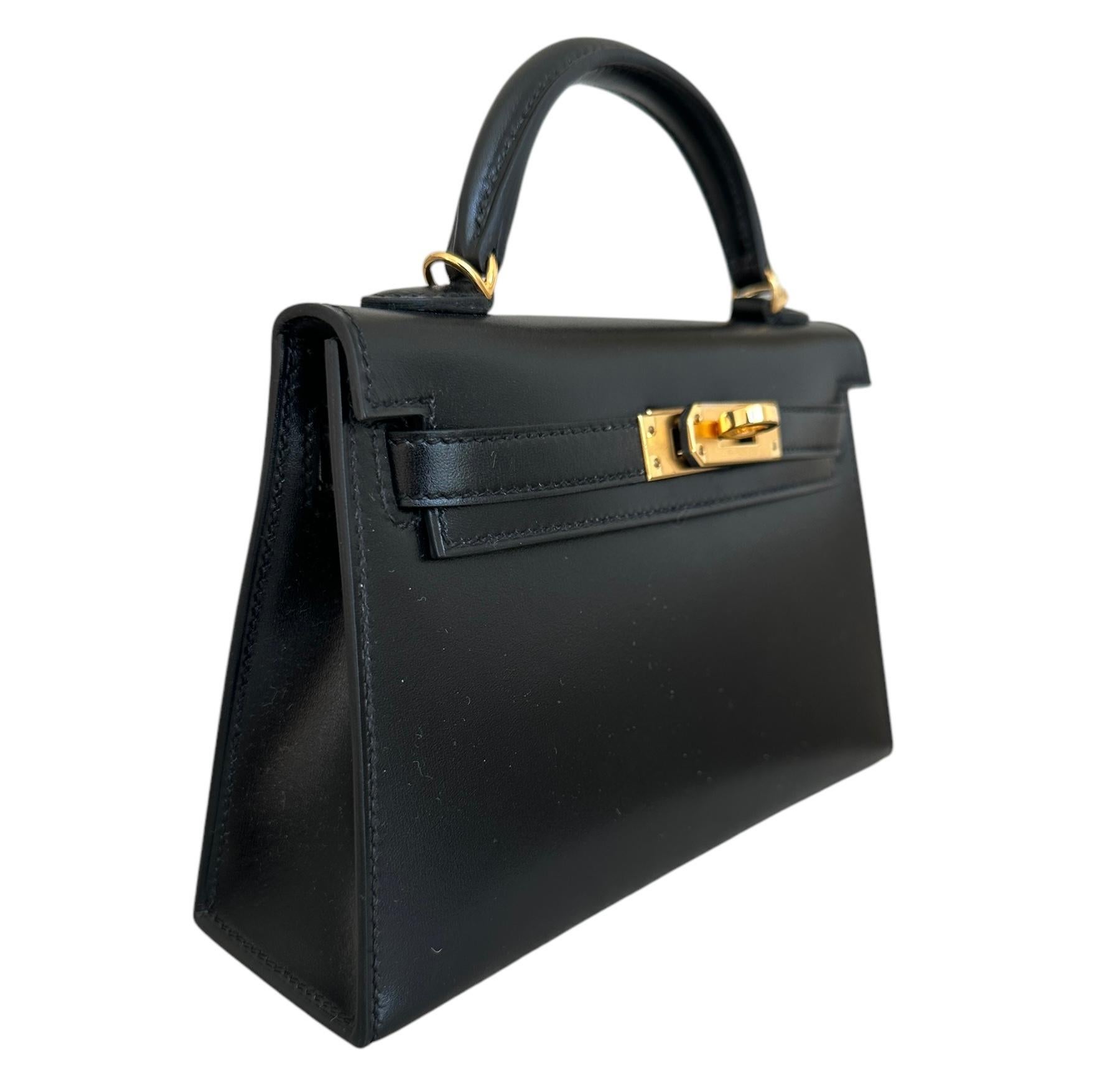 Hermes Kelly Sellier 20 Black Box Gold Hardware Bag W For Sale 1