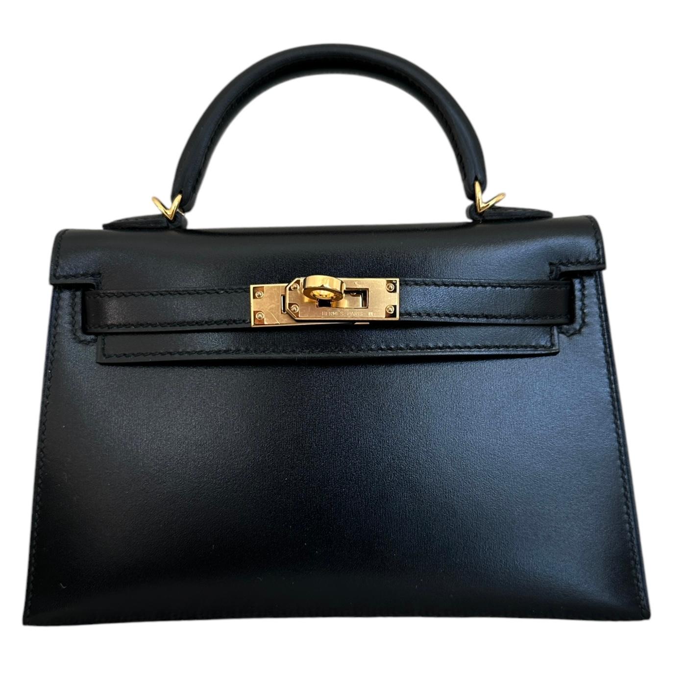Hermes Kelly Sellier 20 Black Box Gold Hardware Bag W For Sale 3