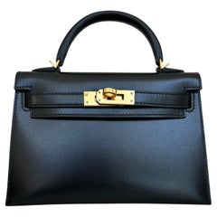 Hermes Kelly Sellier 20 Black Box Gold Hardware Bag W