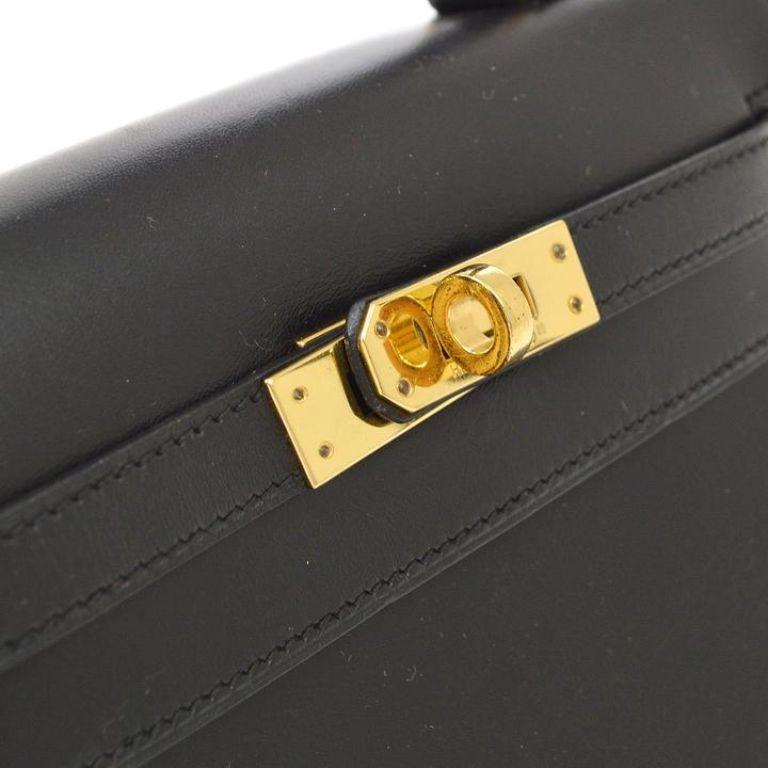 HERMES Kelly Sellier 20 Black Leather Gold  Small Mini Evening Top Handle Bag In Good Condition For Sale In Chicago, IL