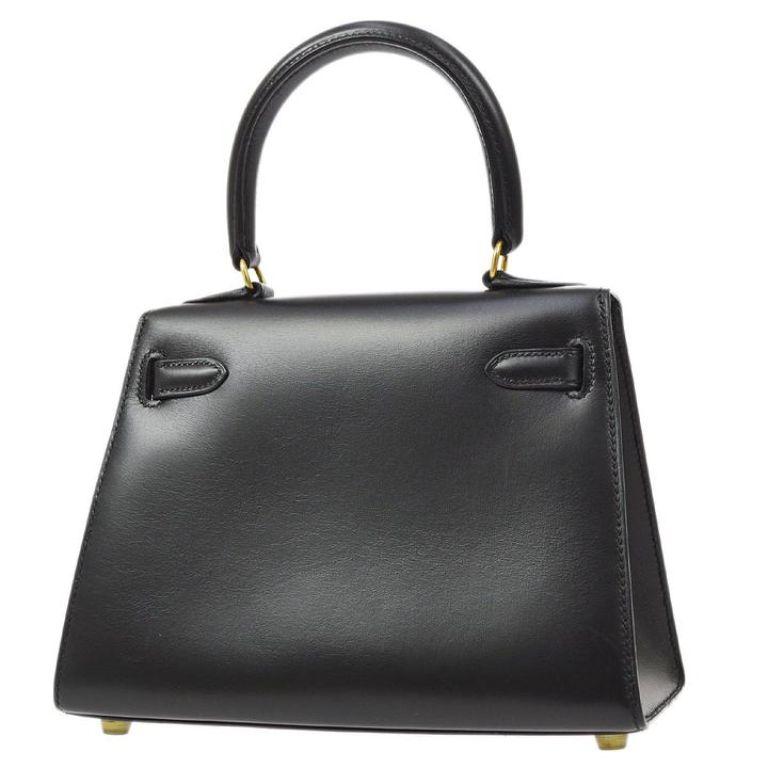 Women's HERMES Kelly Sellier 20 Black Leather Gold  Small Mini Evening Top Handle Bag For Sale