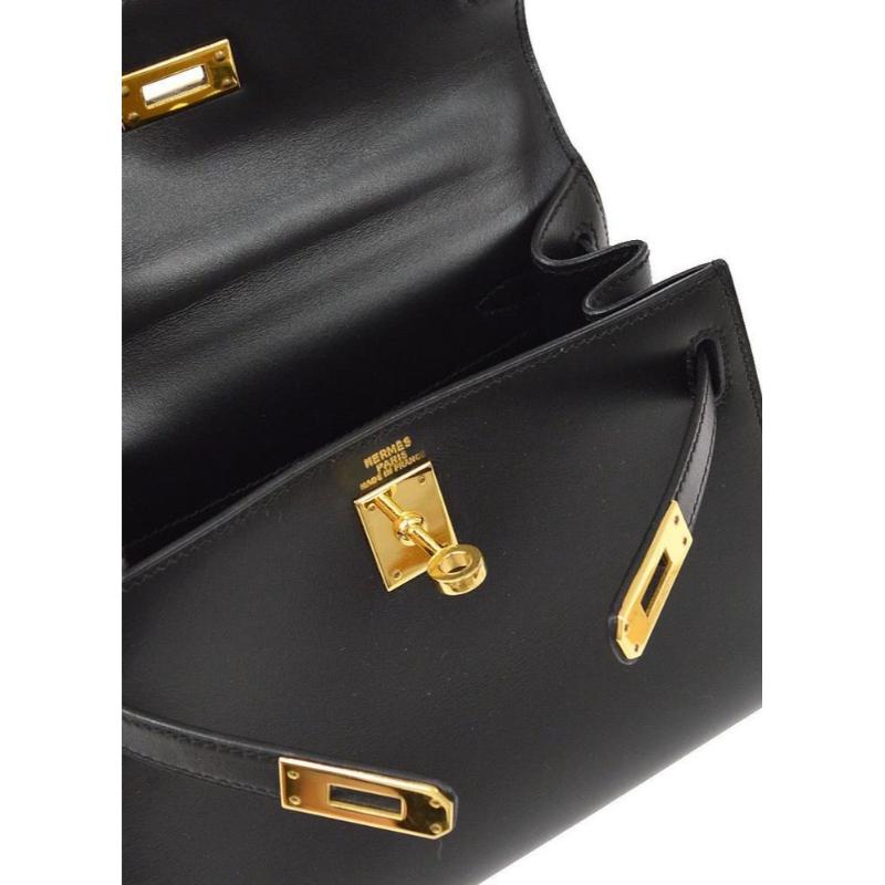 Donna HERMES Kelly Sellier 20 Pelle Nera Oro  Mini borsa da sera con manico superiore