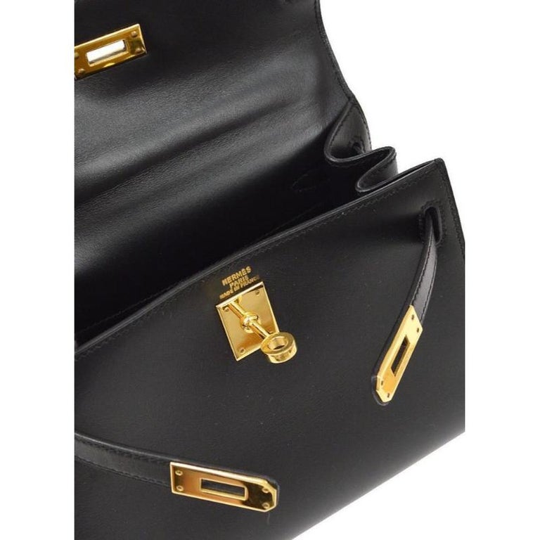 HERMES Kelly Sellier 20 Black Leather Gold  Small Mini Evening Top Handle Bag For Sale 1