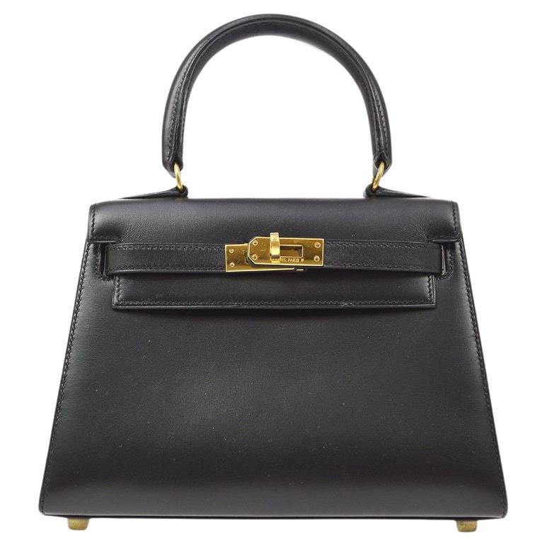 HERMES Kelly Sellier 20 Black Leather Gold  Small Mini Evening Top Handle Bag