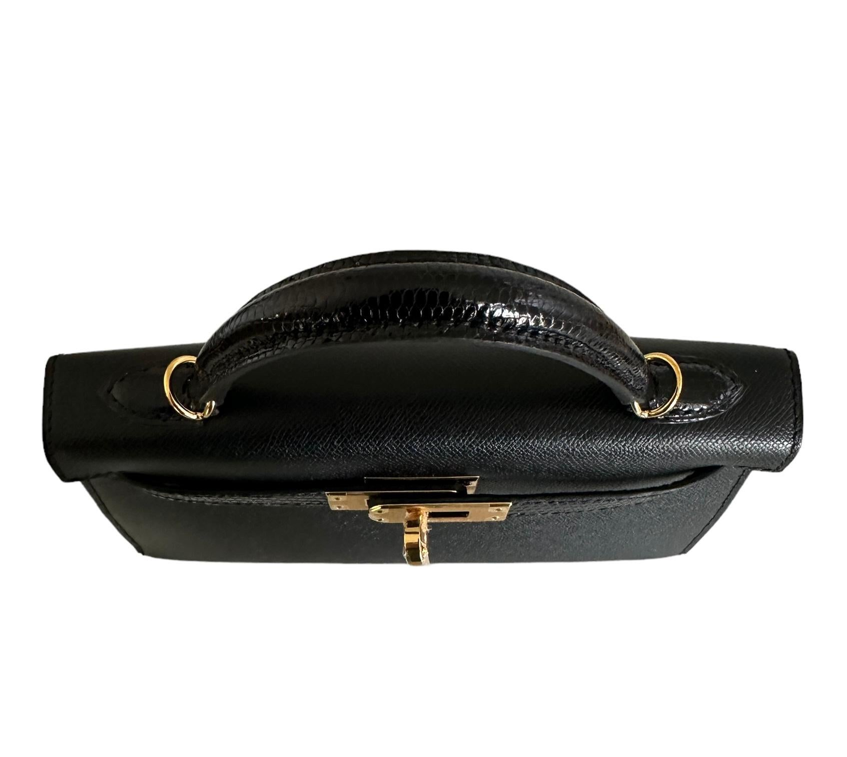 Hermes Kelly Sellier 20 Black Lizard Touch Gold Hardware 6