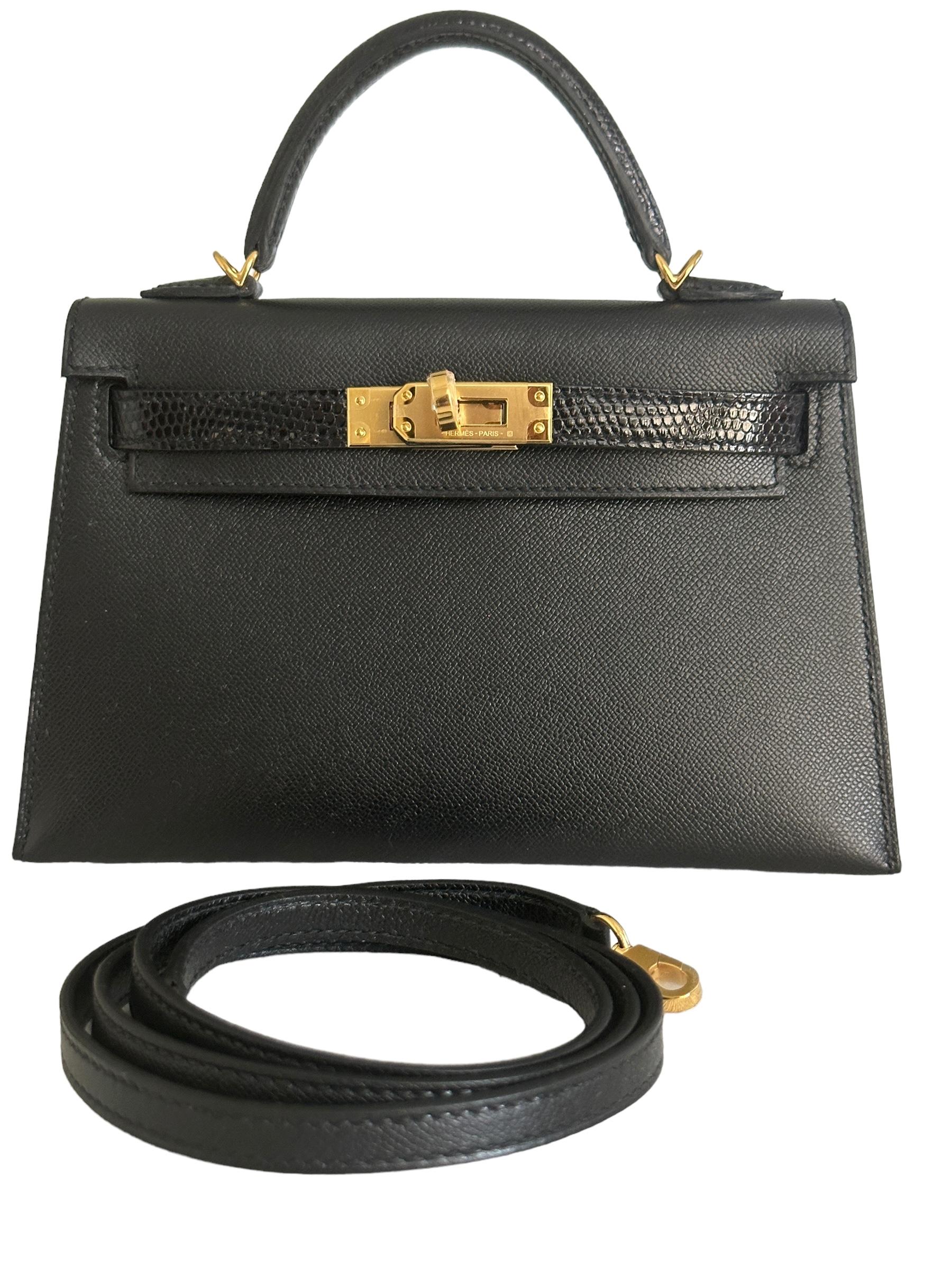 Hermes Kelly Sellier 20 Black Lizard Touch Gold Hardware 10