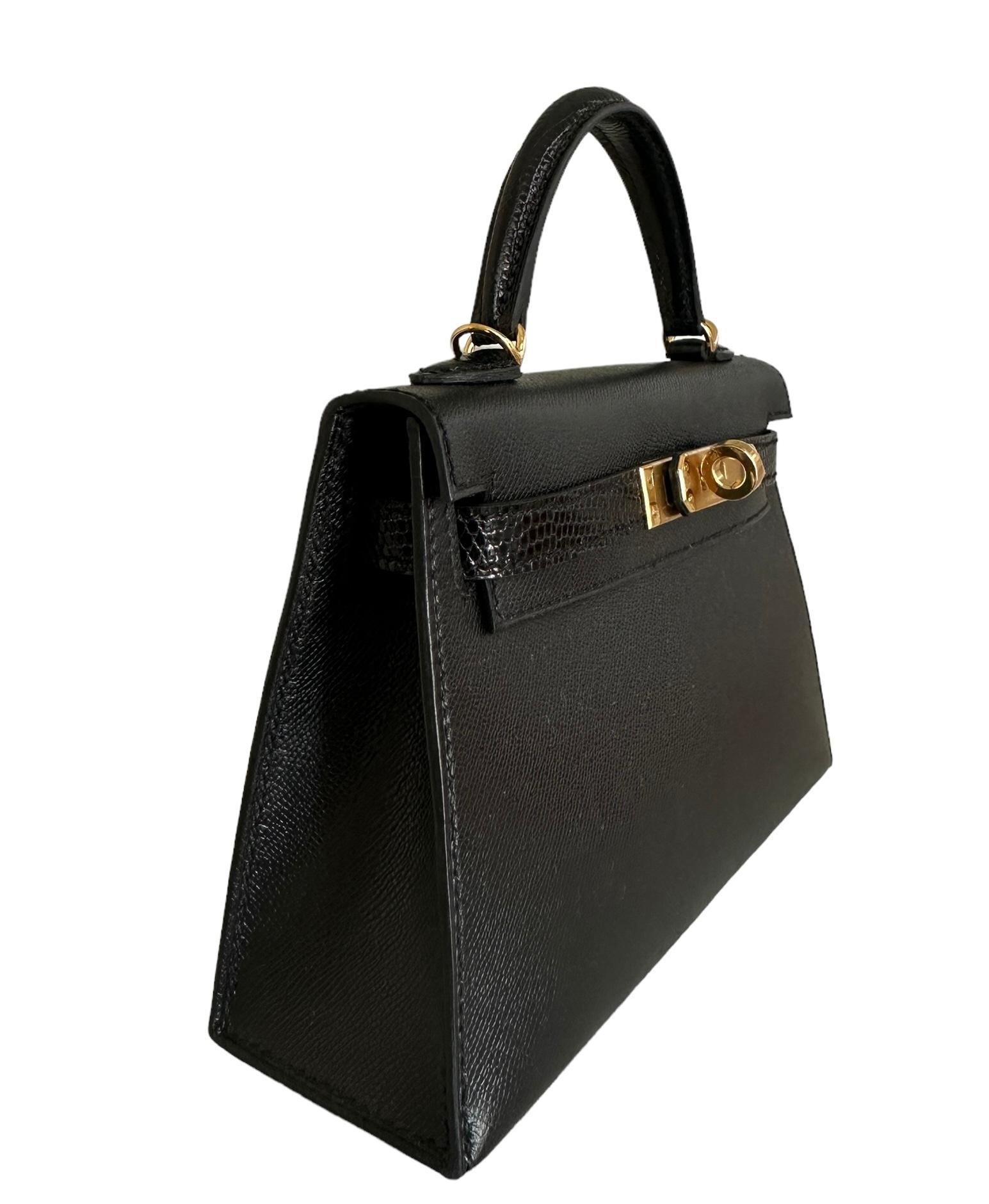 Women's or Men's Hermes Kelly Sellier 20 Black Lizard Touch Gold Hardware