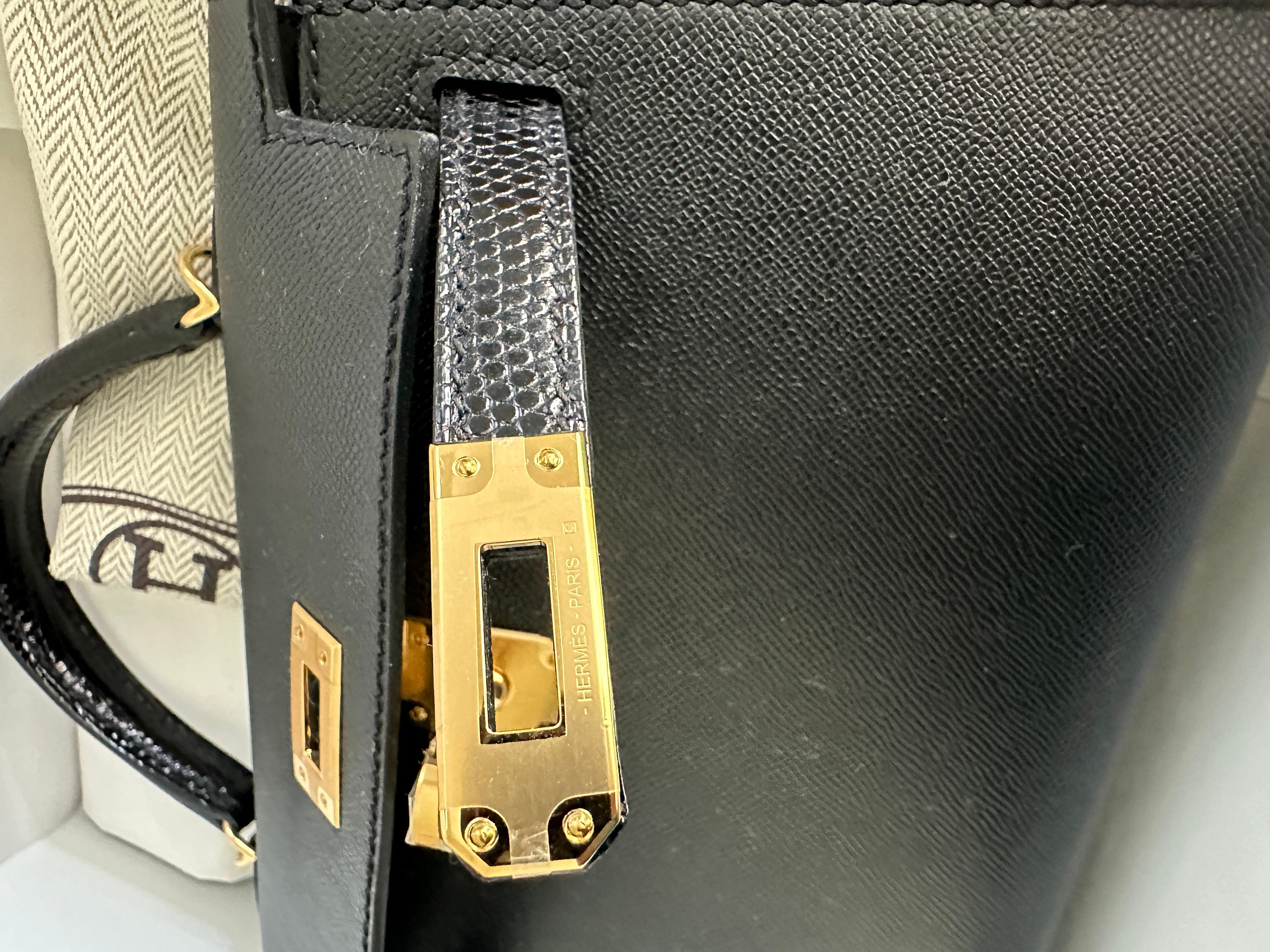 Hermes Kelly Sellier 20 Black Lizard Touch Gold Hardware 2