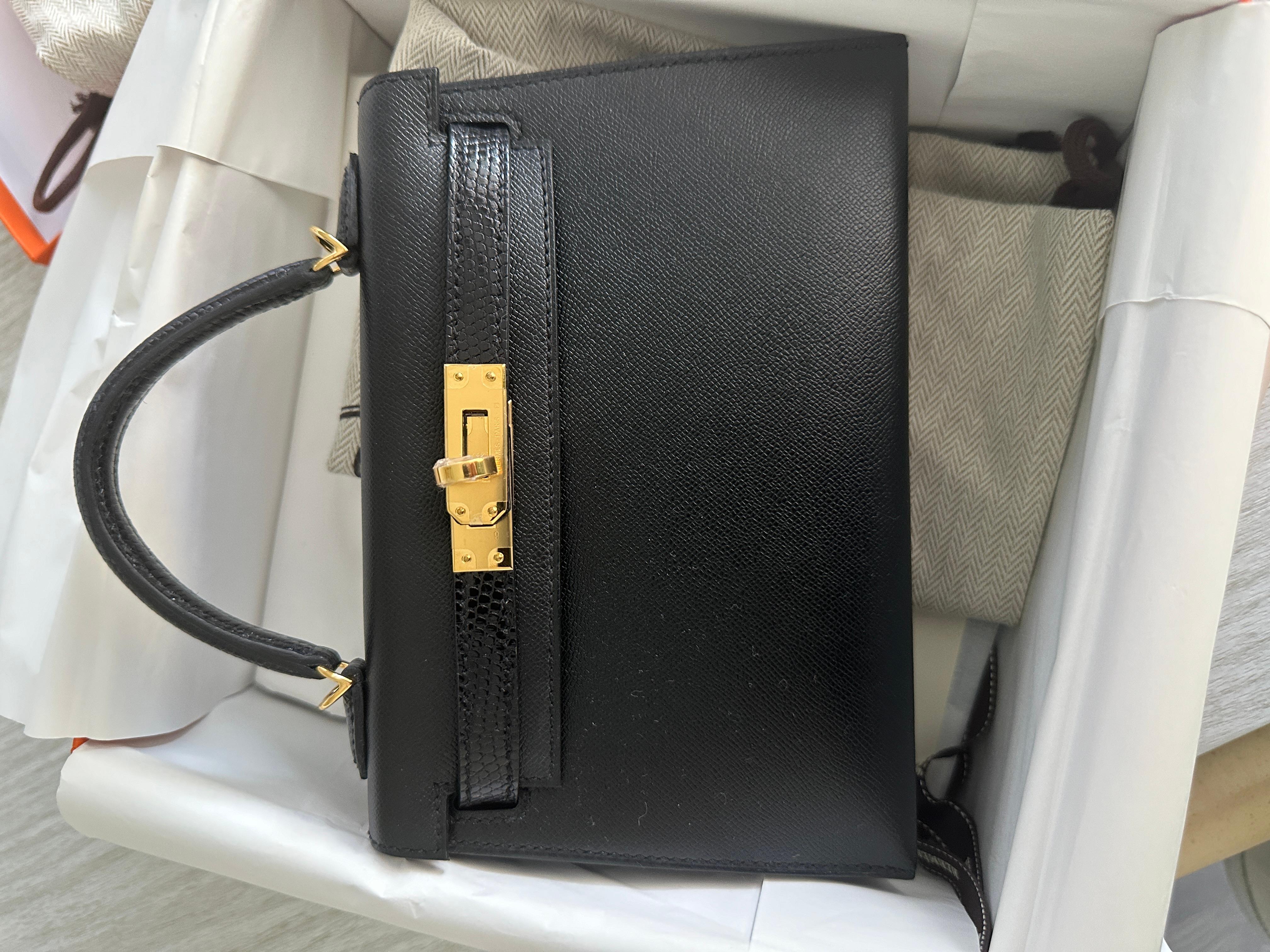 Hermes Kelly Sellier 20 Black Lizard Touch Gold Hardware 5