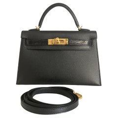 Used Hermes Kelly Sellier 20 Black Lizard Touch Gold Hardware