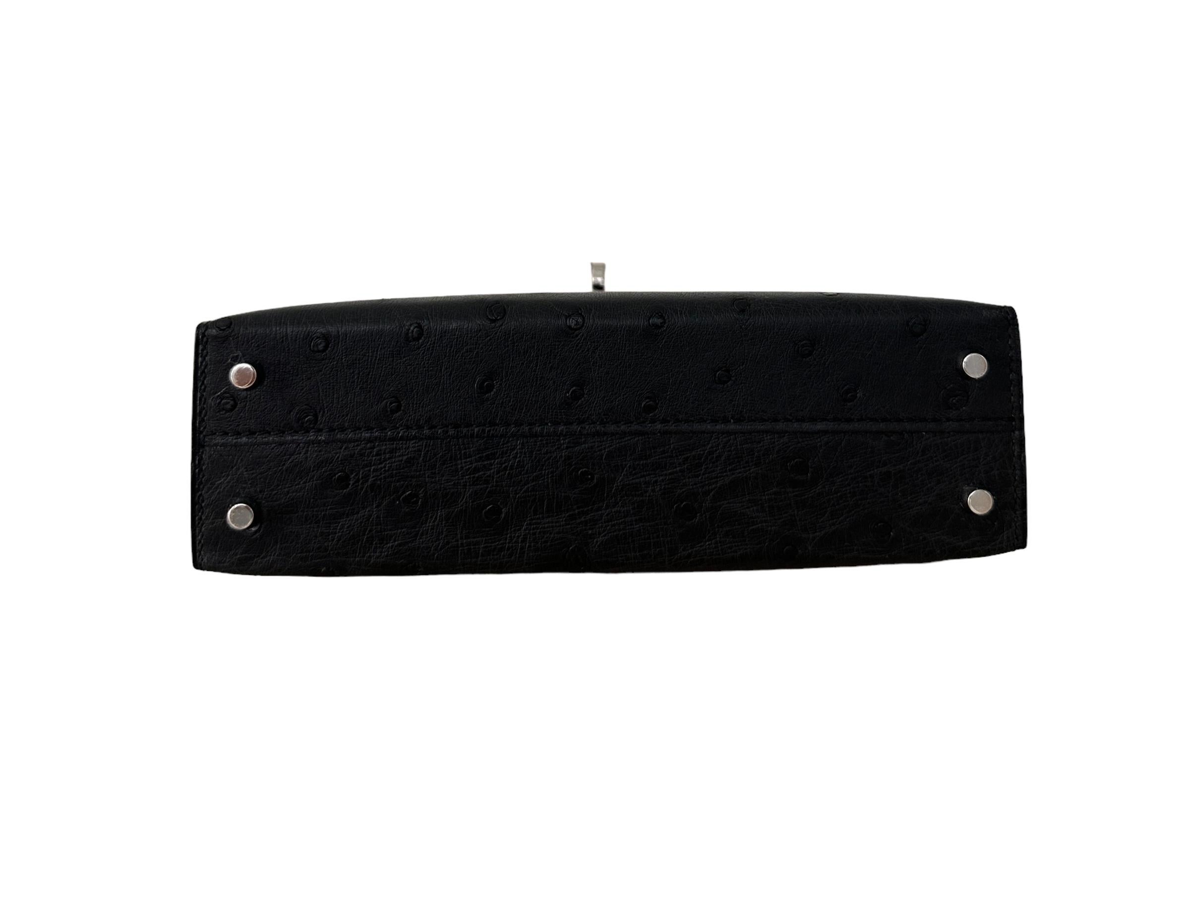 Women's or Men's Hermes Kelly Sellier 20 Black Ostrich Palladium Hardware
