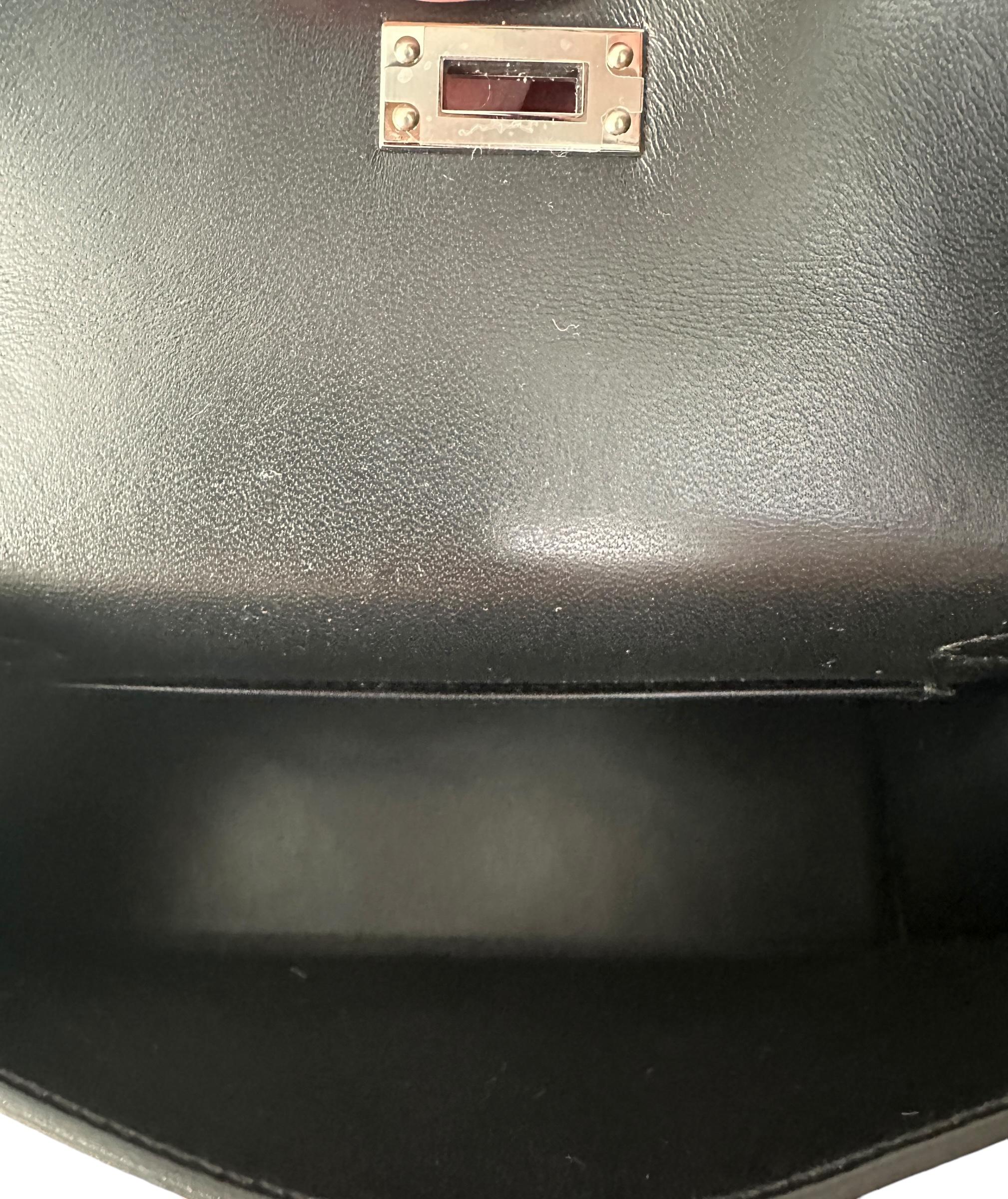 Hermes Kelly Sellier 20 Black Ostrich Palladium Hardware 3