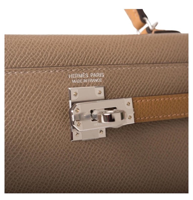 Hermes Etoupe Alezan Biscuit Epsom Mini Kelly II 20 Bag Pochette Clutch