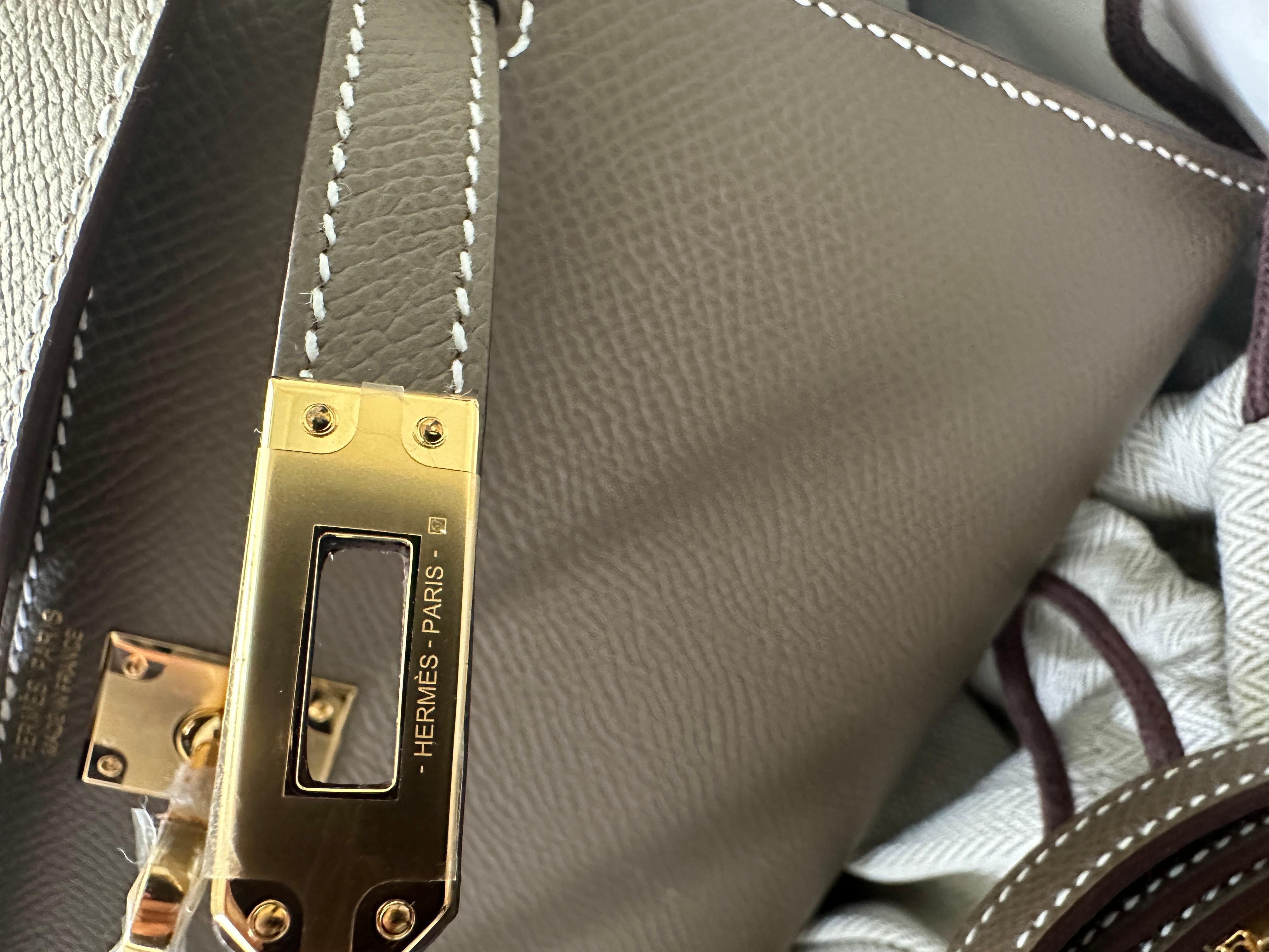 Hermes Kelly Sellier 20 Etoupe Gold Hardware Bag For Sale 7
