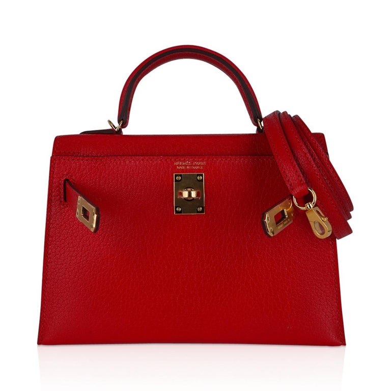 Hermes Kelly Sellier 20 Mini Rouge de Coeur Bag Gold Hardware Leather ...