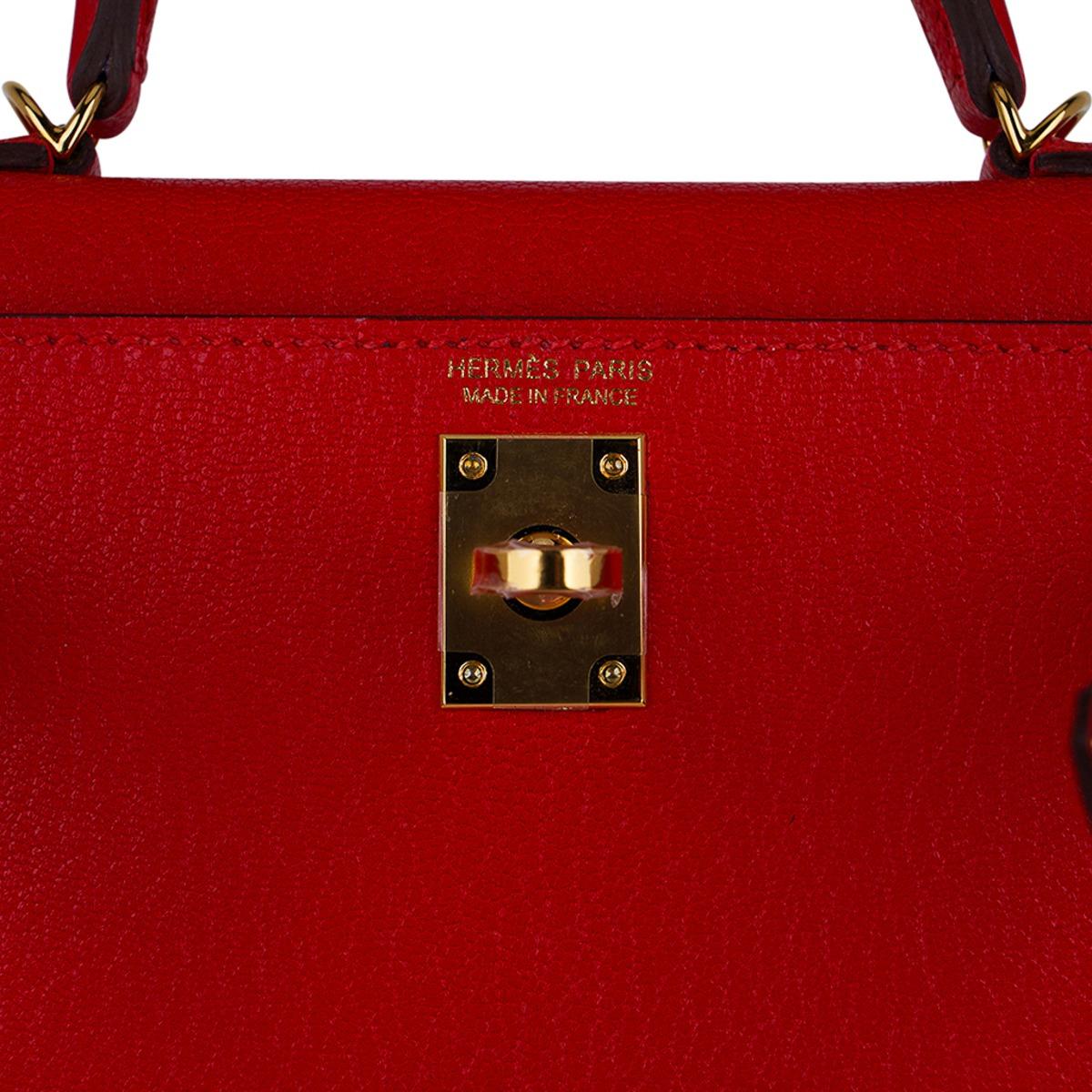 Women's Hermes Kelly Sellier 20 Mini Rouge de Coeur Bag Gold Hardware Leather 