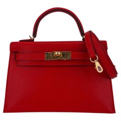 Hermes Kelly Sellier 20 Mini Rouge de Coeur Borsa in pelle con finiture dorate