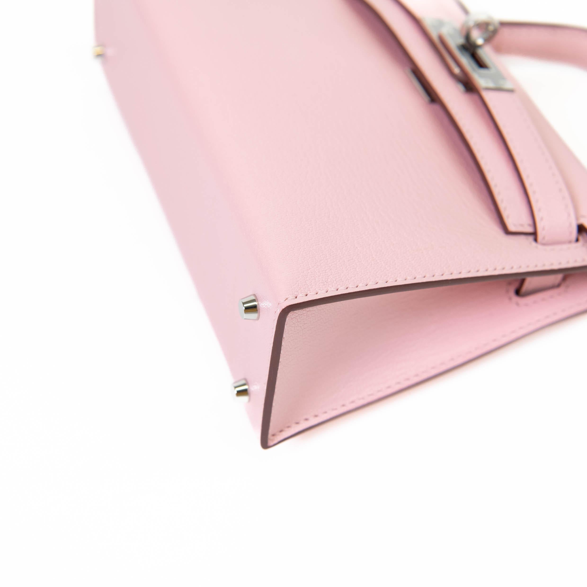 Hermes Kelly Sellier 20 Rose Sakura Chevre Leather Palladium Hardware For Sale 5