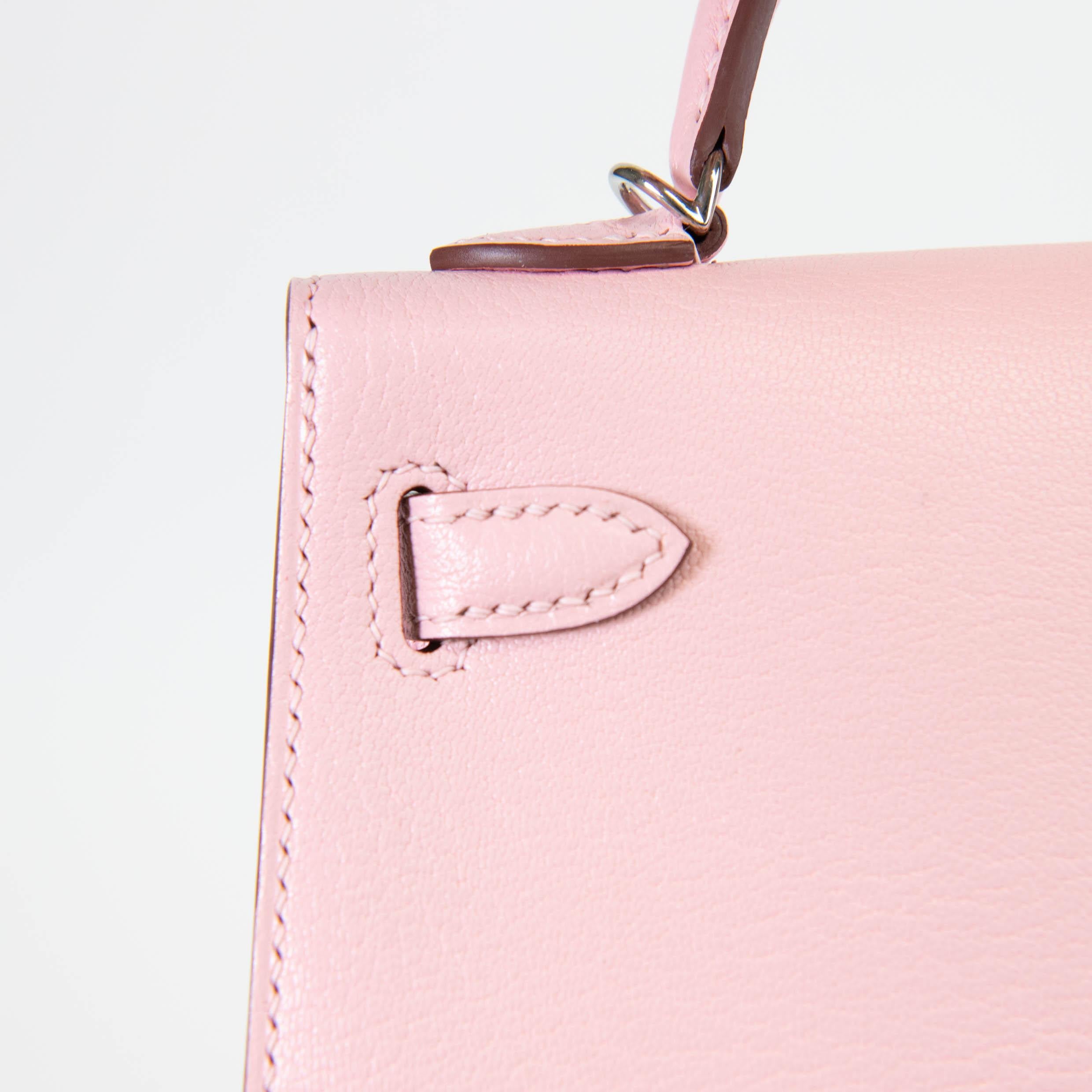 Hermes Kelly Sellier 20 Rose Sakura Chevre Leather Palladium Hardware For Sale 6