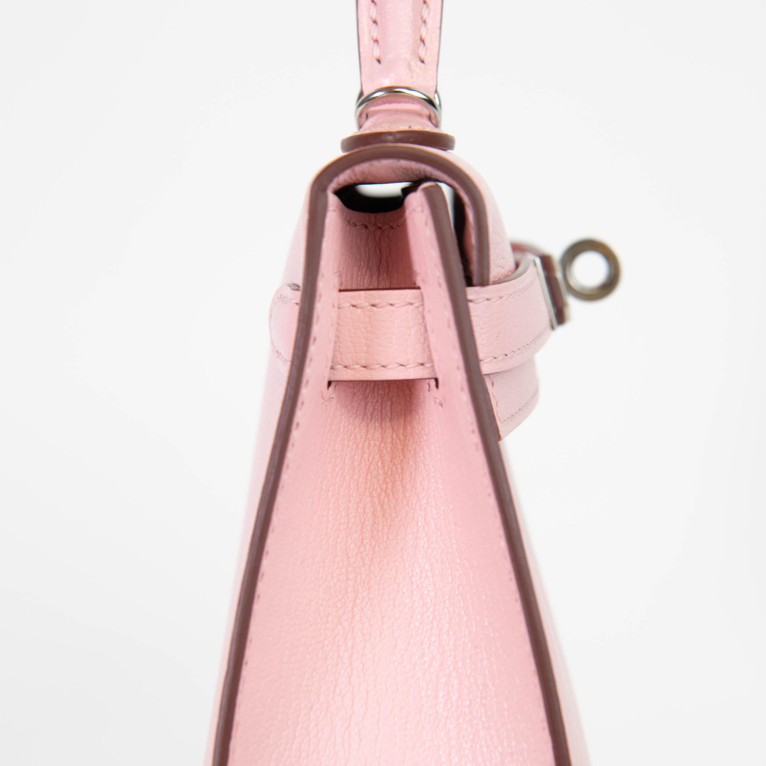 Hermes Kelly Sellier 20 Rose Sakura Chevre Leather Palladium Hardware For Sale 7