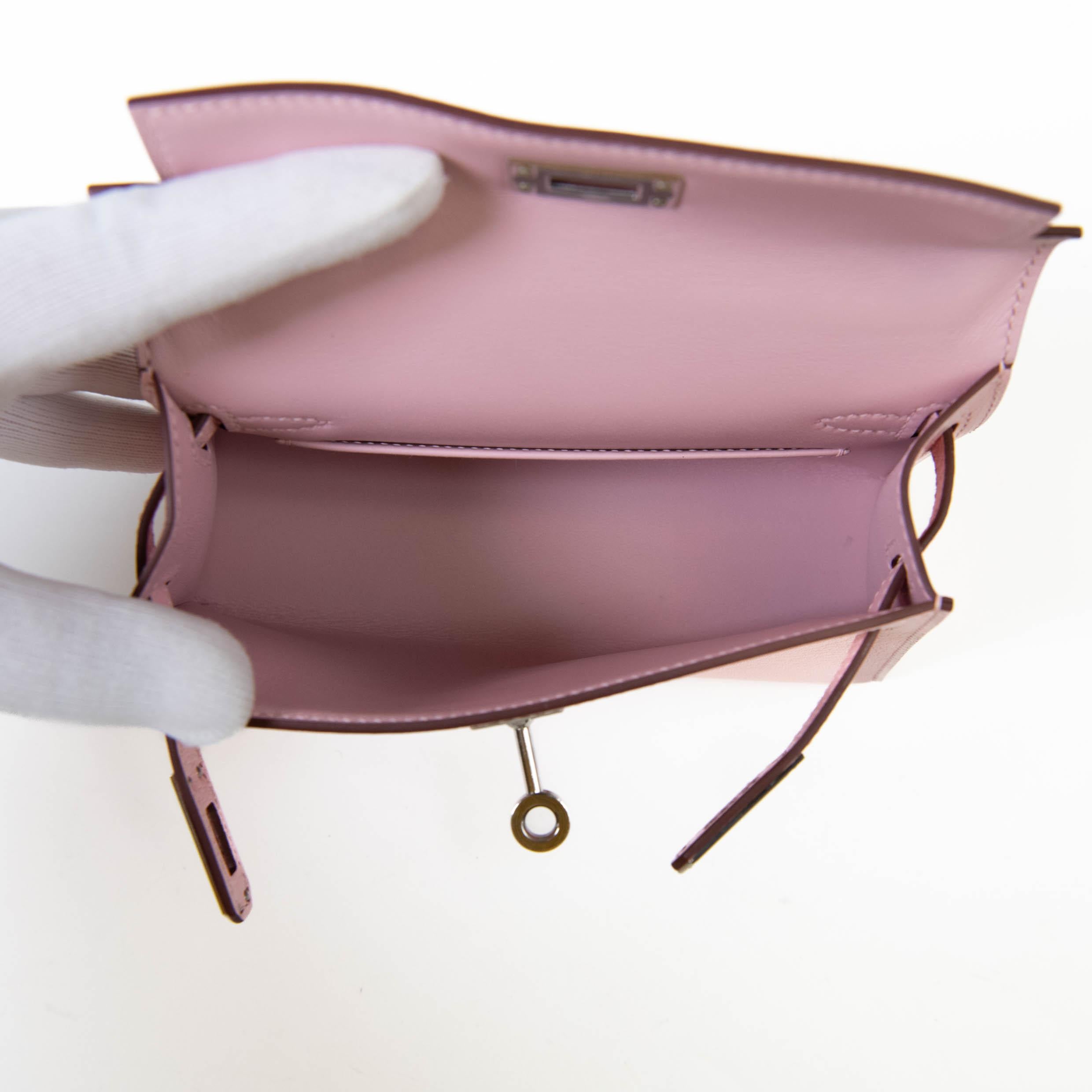 Hermes Kelly Sellier 20 Rose Sakura Chevre Leather Palladium Hardware For Sale 10