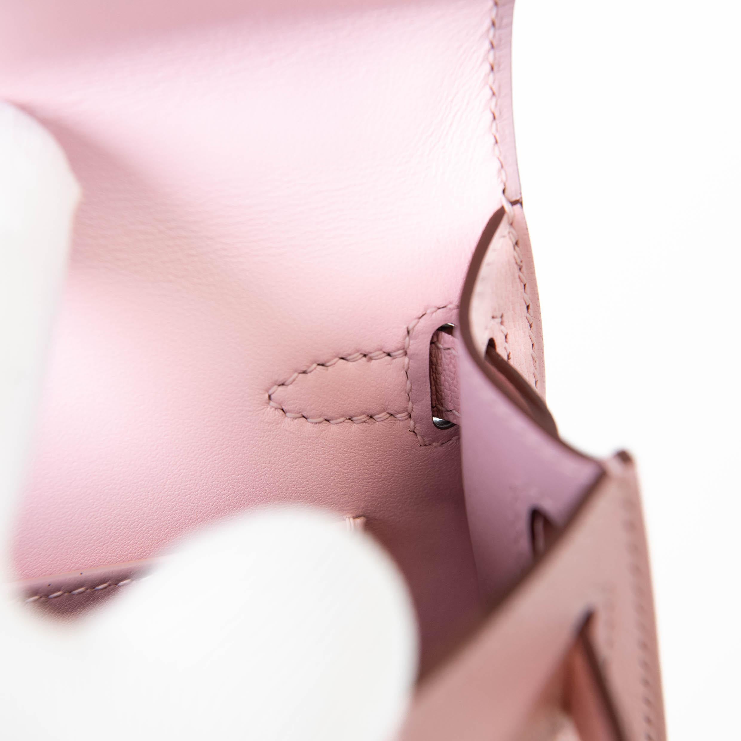 Hermes Kelly Sellier 20 Rose Sakura Chevre Leather Palladium Hardware For Sale 11
