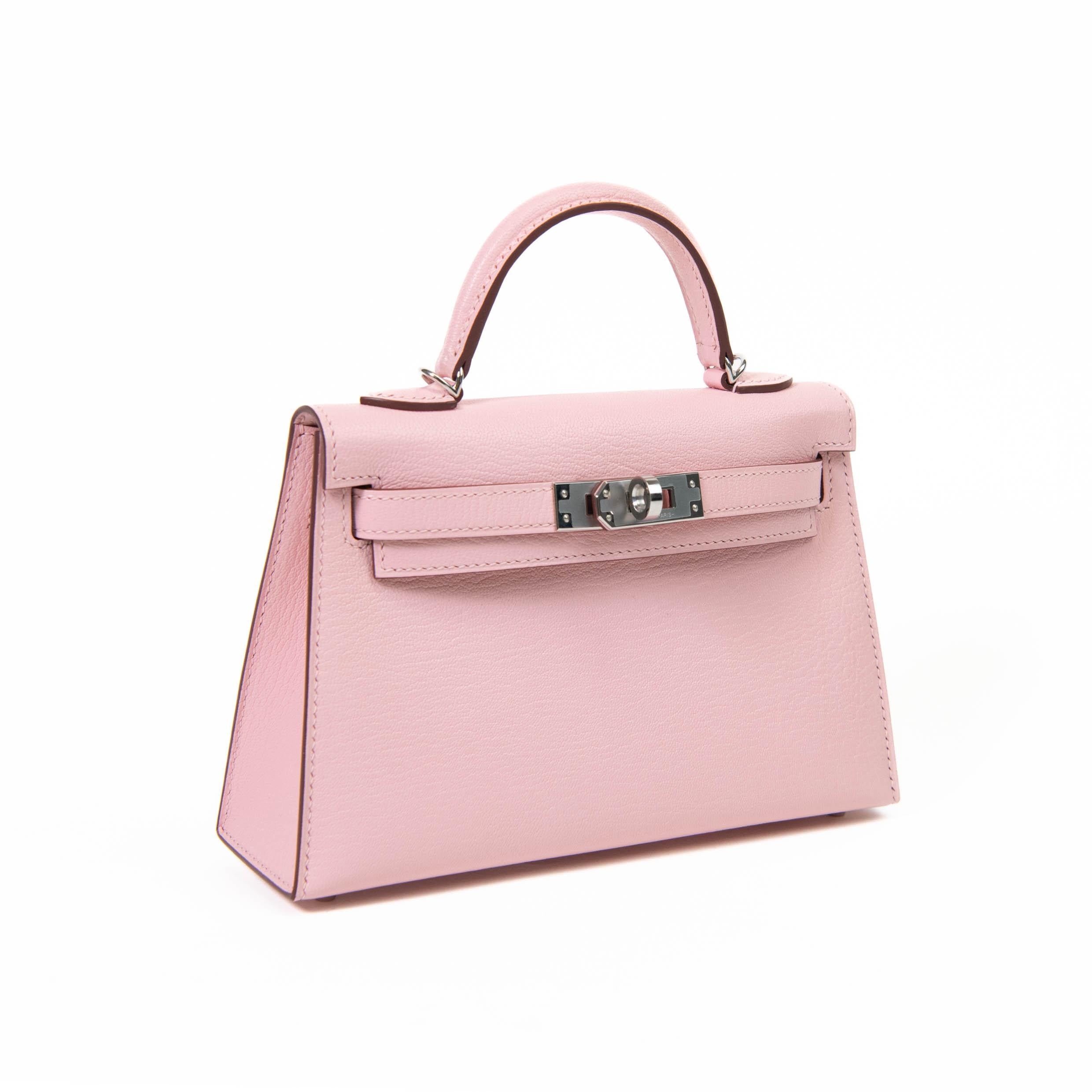 Beige Hermes Kelly Sellier 20 Rose Sakura Chevre Leather Palladium Hardware For Sale
