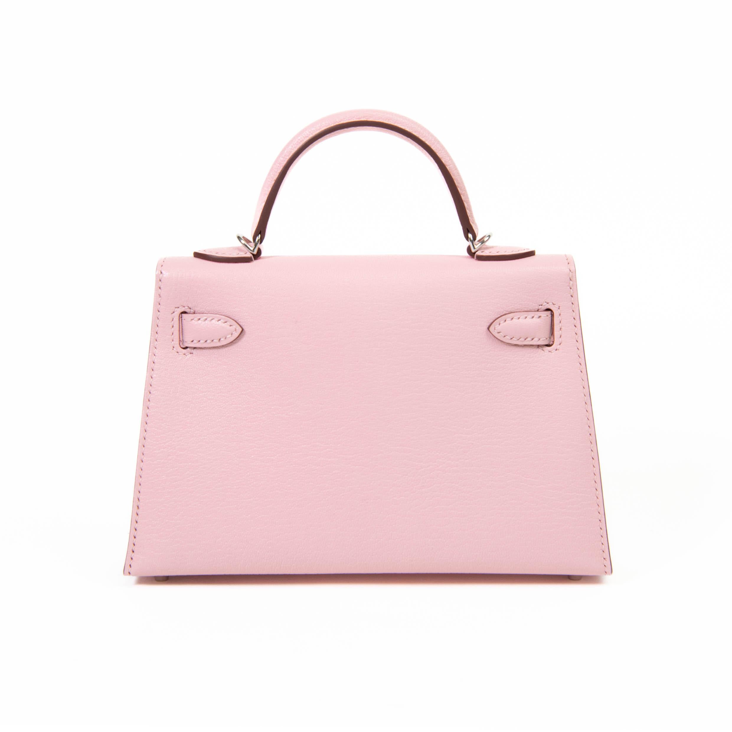 Hermes Kelly Sellier 20 Rose Sakura Chevre Leather Palladium Hardware In Excellent Condition For Sale In Corona Del Mar, CA